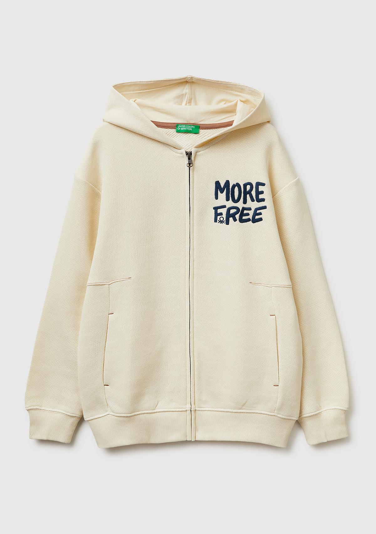 Erkek Çocuk Krem Çoklu Baskılı Fermuarlı Kapüşonlu Sweatshirt