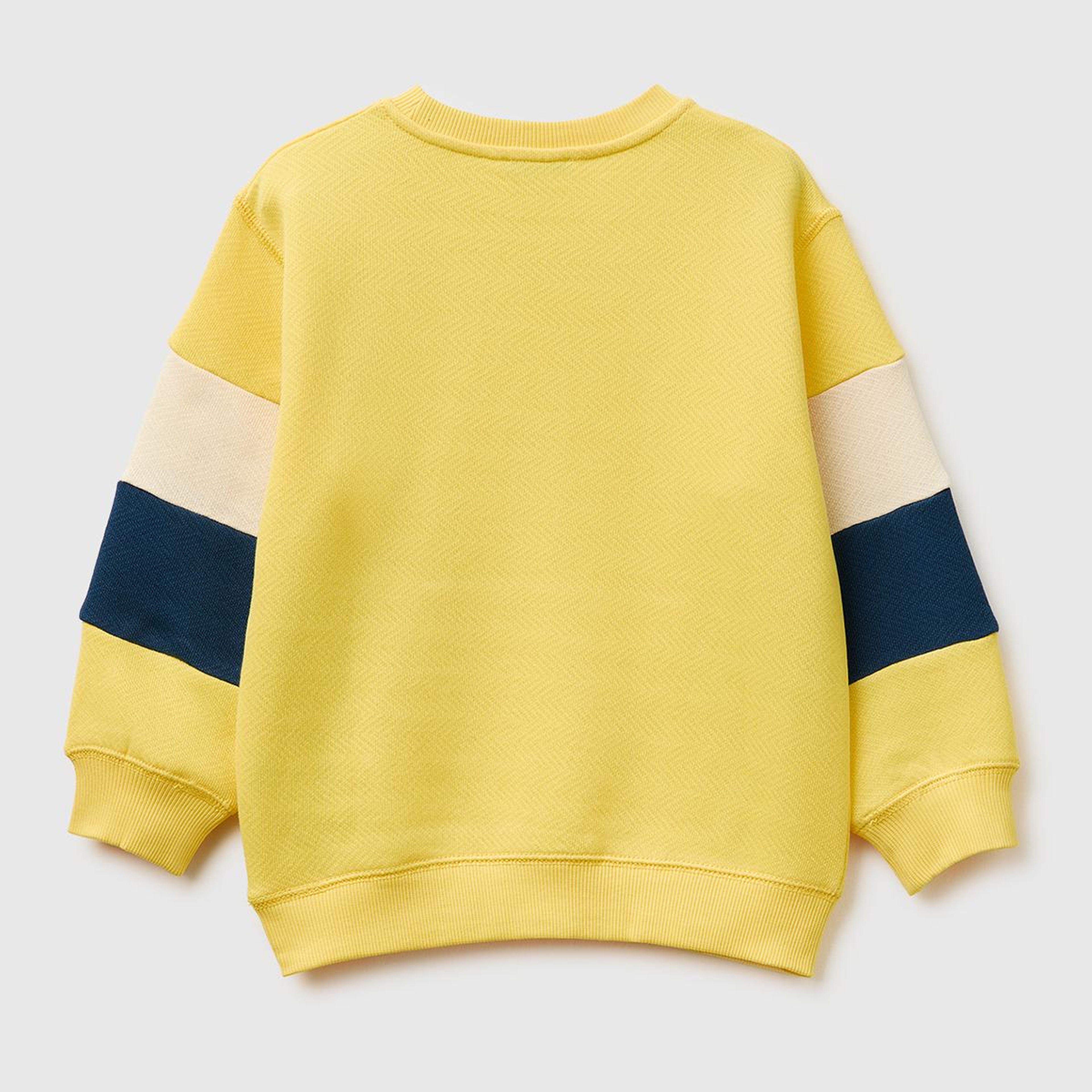 Erkek Çocuk Sarı Kol Detaylı Renk Bloklu Logo Etiketli Bisiklet Yaka Sweatshirt