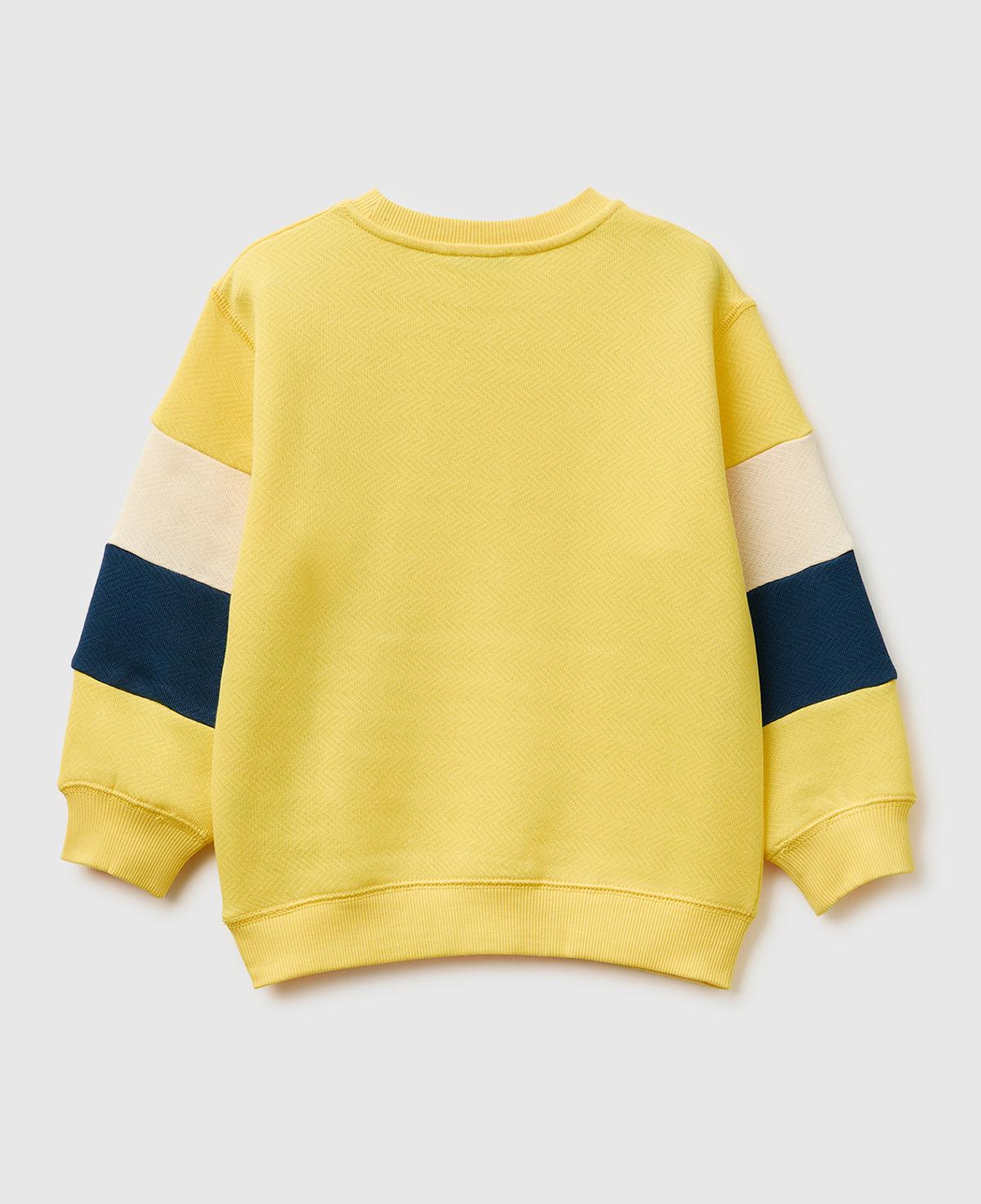 Erkek Çocuk Sarı Kol Detaylı Renk Bloklu Logo Etiketli Bisiklet Yaka Sweatshirt