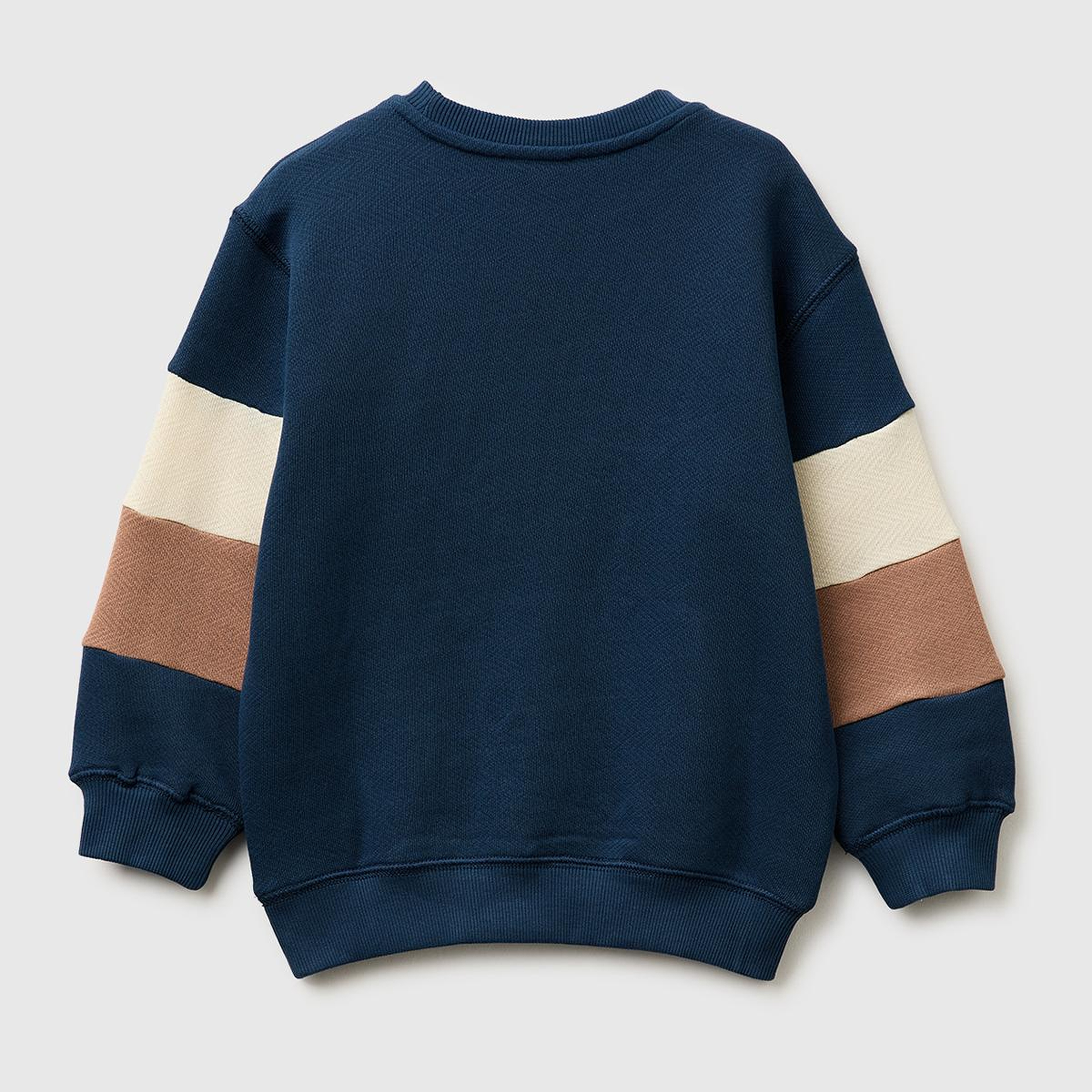 Erkek Çocuk Koyu Lacivert Kol Detaylı Renk Bloklu Logo Etiketli Bisiklet Yaka Sweatshirt