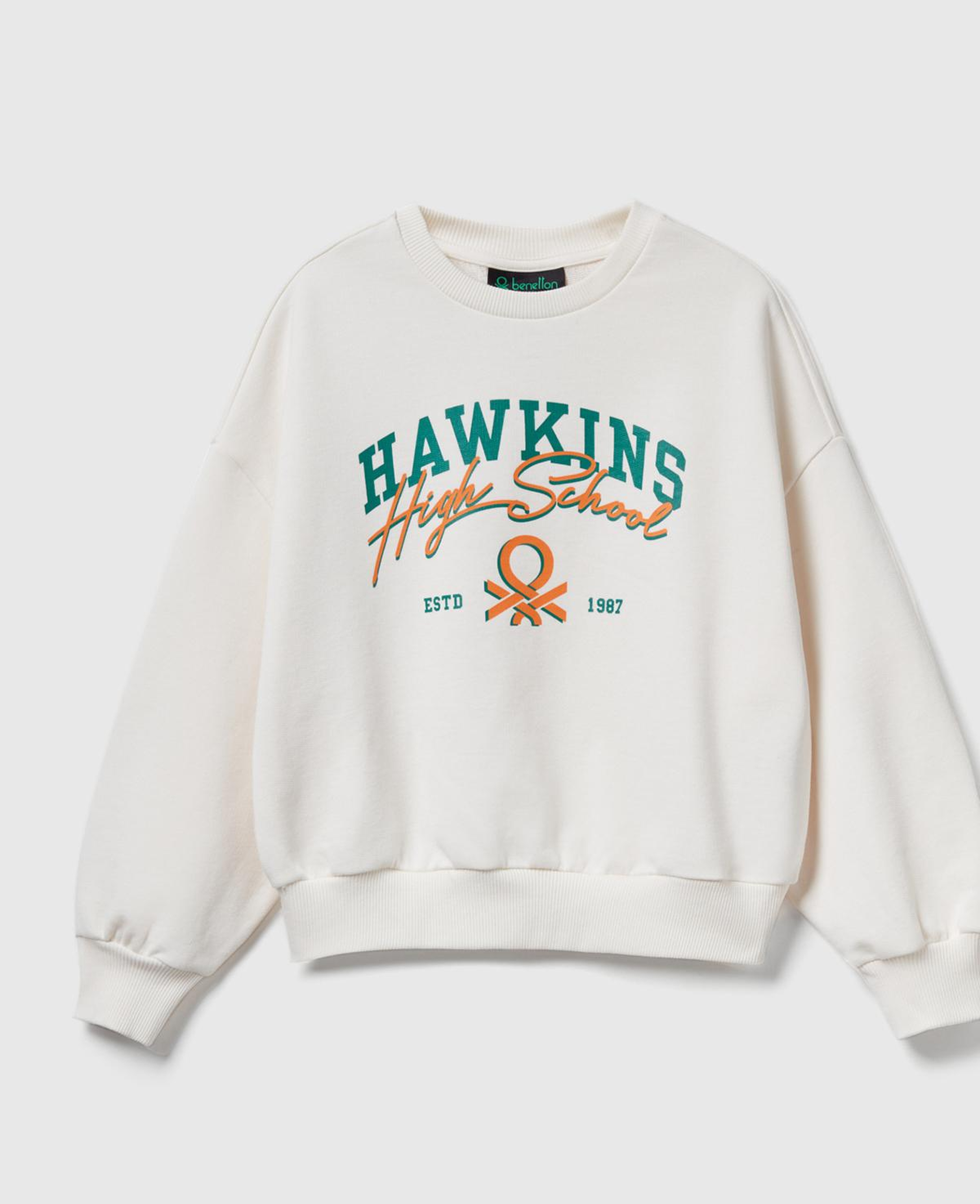 Kız Çocuk Krem %100 Pamuk Oversize Stranger Things Ön Baskılı Sweatshirt