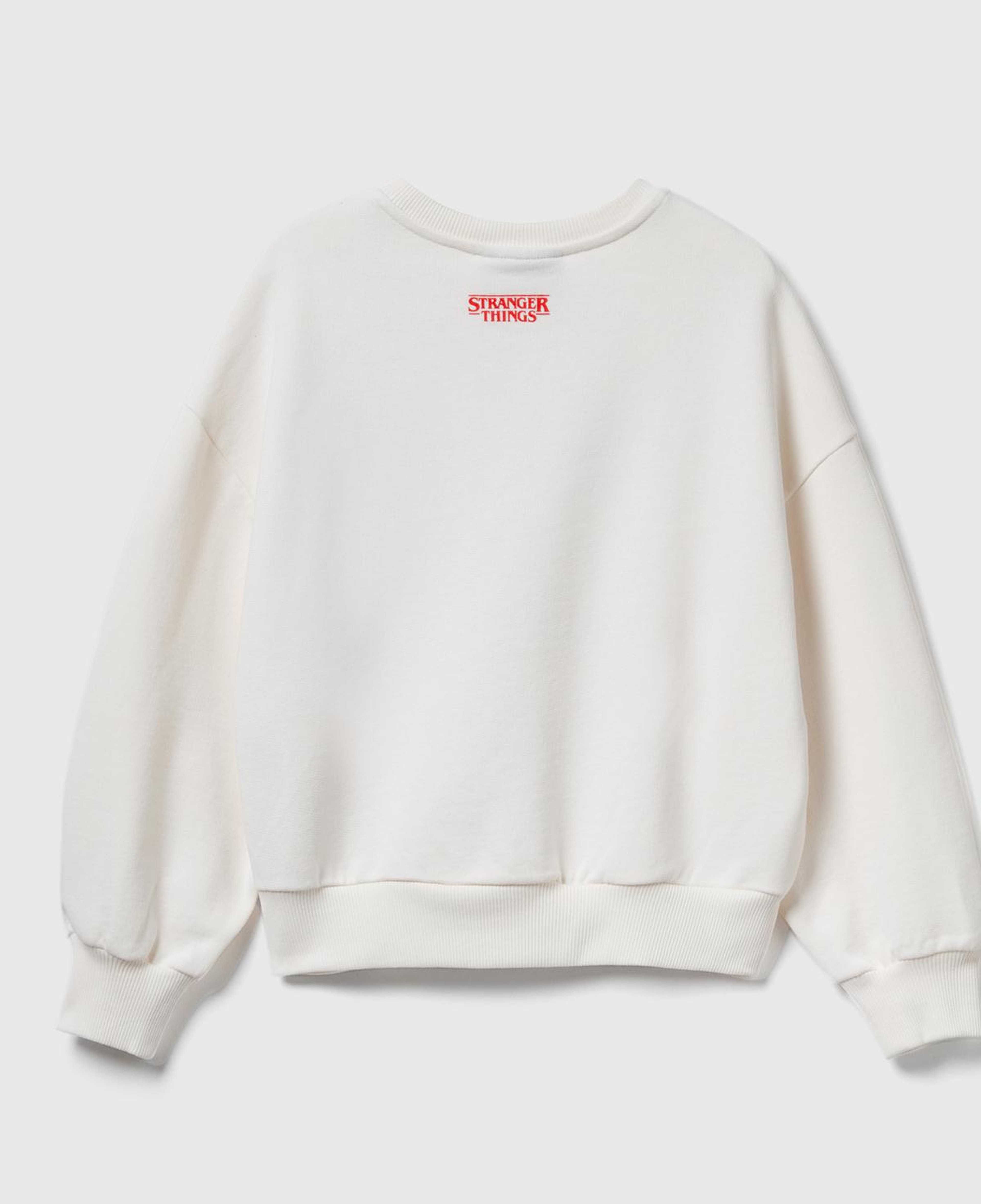 Kız Çocuk Krem %100 Pamuk Oversize Stranger Things Ön Baskılı Sweatshirt
