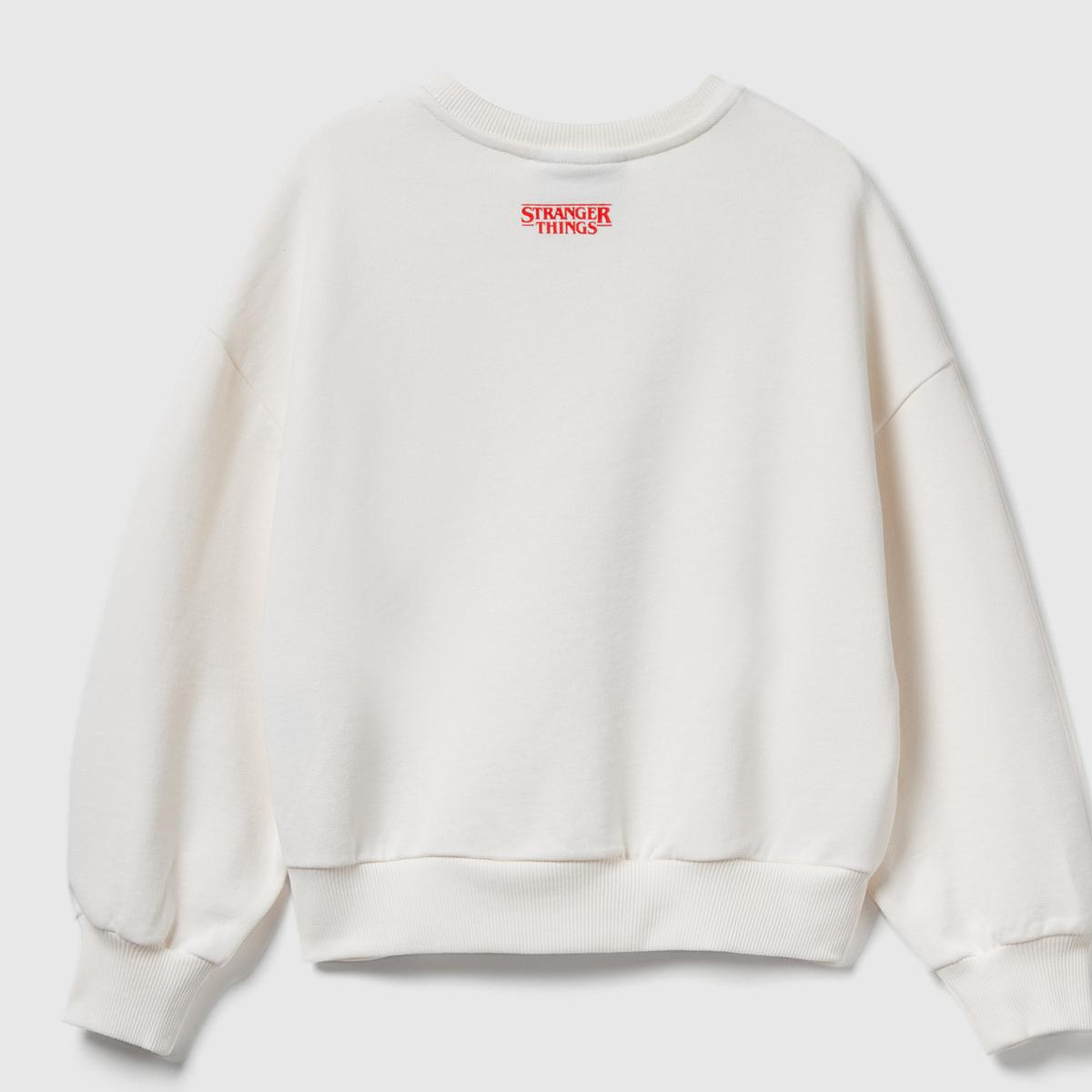 Kız Çocuk Krem %100 Pamuk Oversize Stranger Things Ön Baskılı Sweatshirt