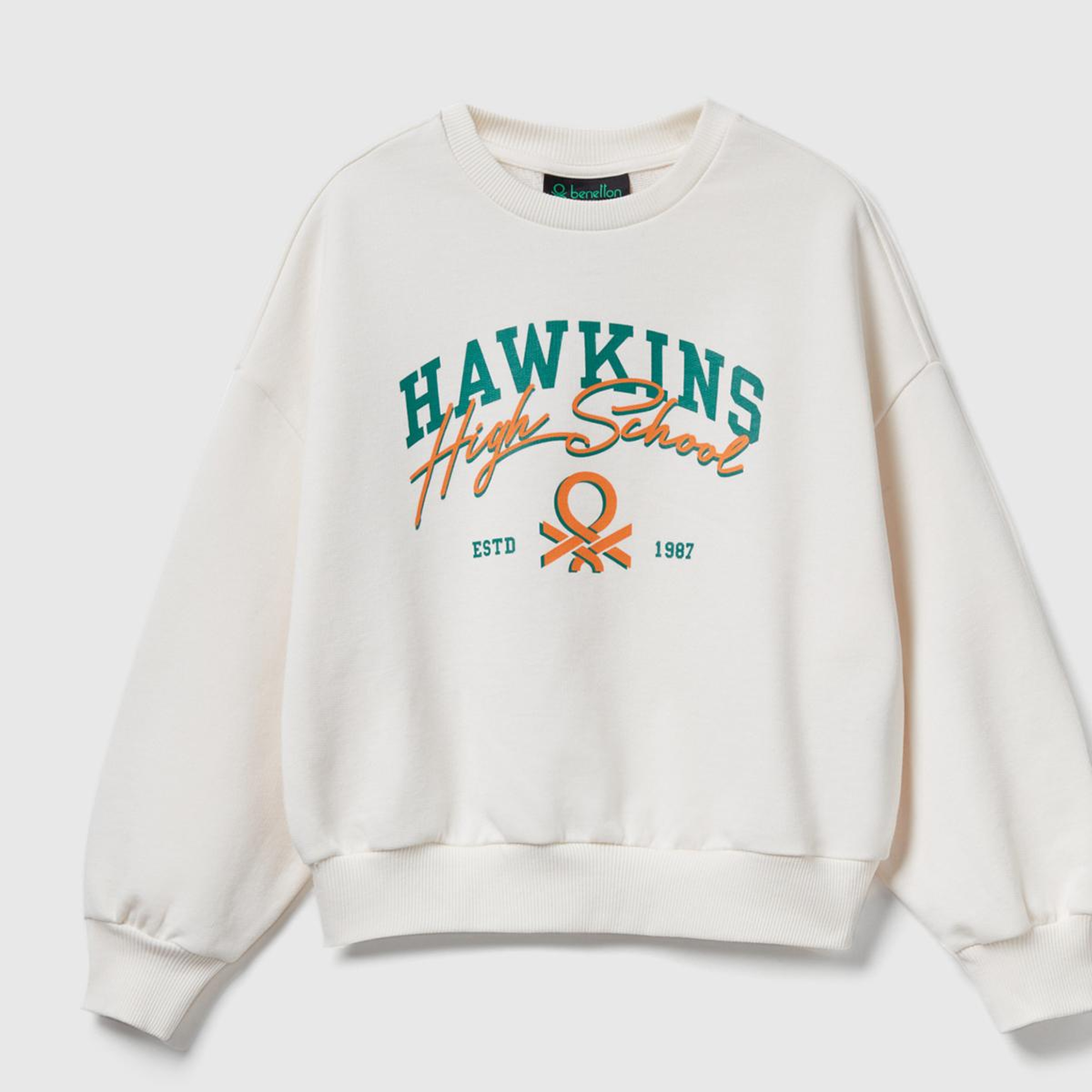 Kız Çocuk Krem %100 Pamuk Oversize Stranger Things Ön Baskılı Sweatshirt