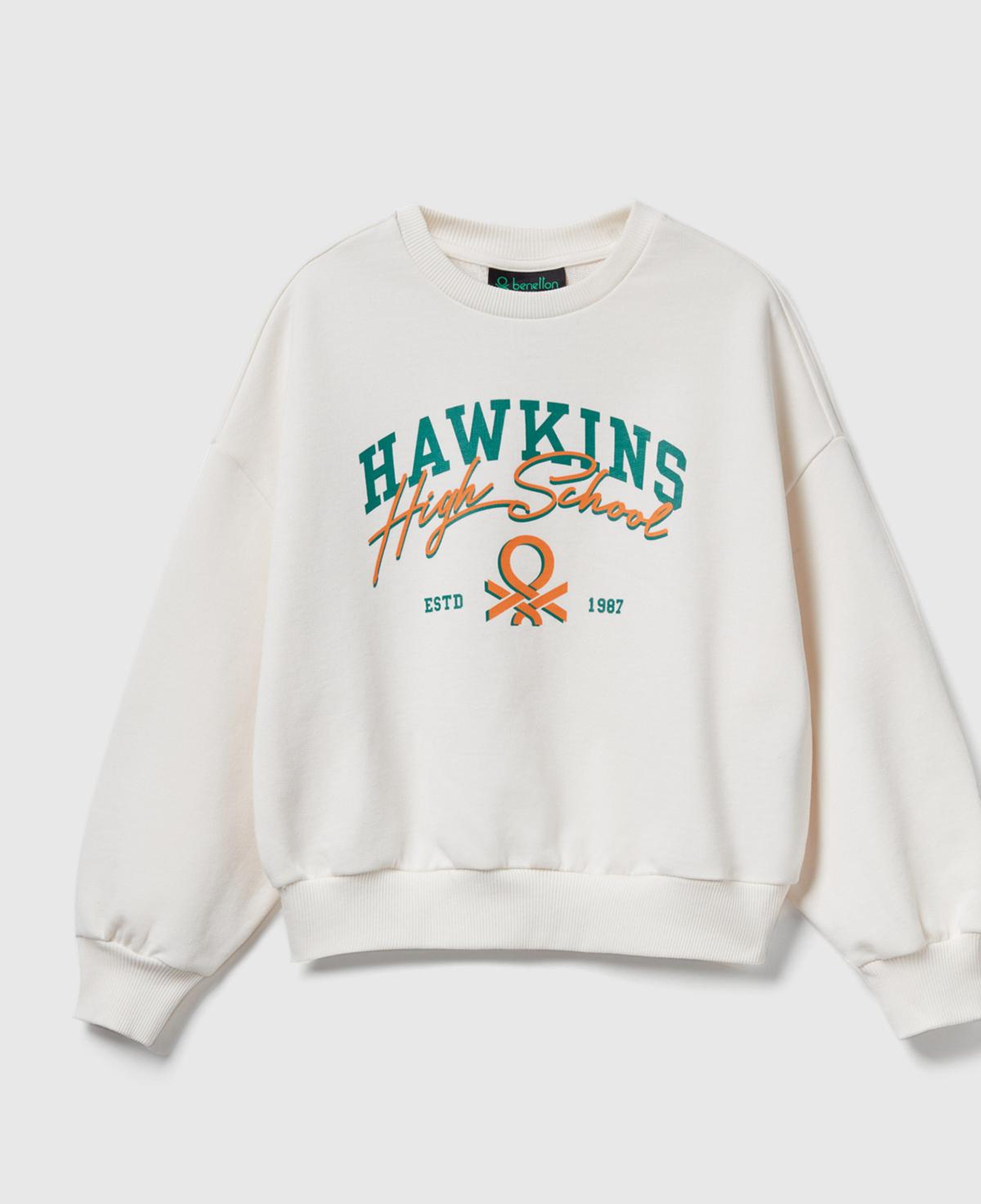 Kız Çocuk Krem %100 Pamuk Oversize Stranger Things Ön Baskılı Sweatshirt