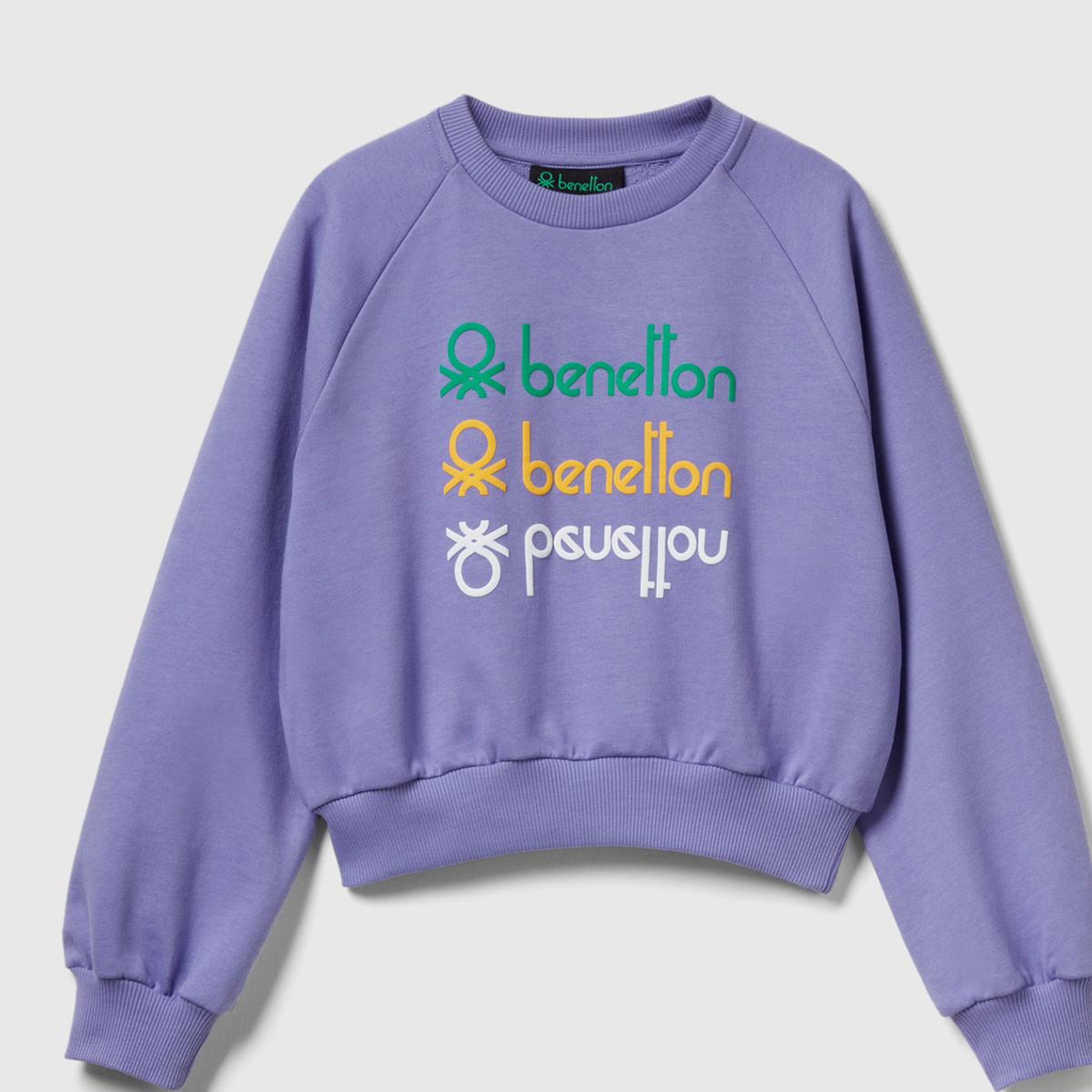 Kız Çocuk Lila %100 Pamuk Kısa Kesim Stranger Things Ön Baskı Detaylı Ribanalı Sweatshirt