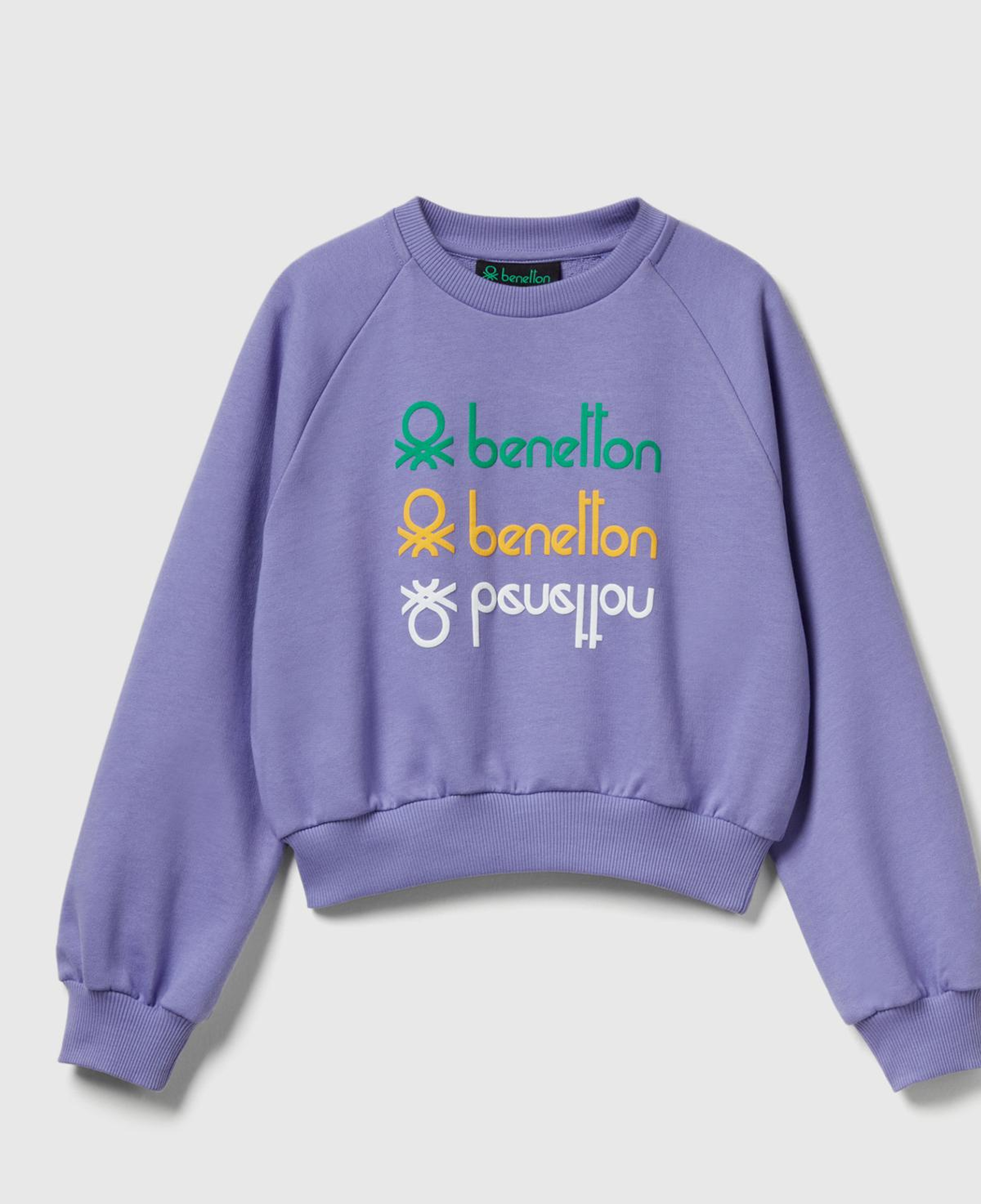 Kız Çocuk Lila %100 Pamuk Kısa Kesim Stranger Things Ön Baskı Detaylı Ribanalı Sweatshirt
