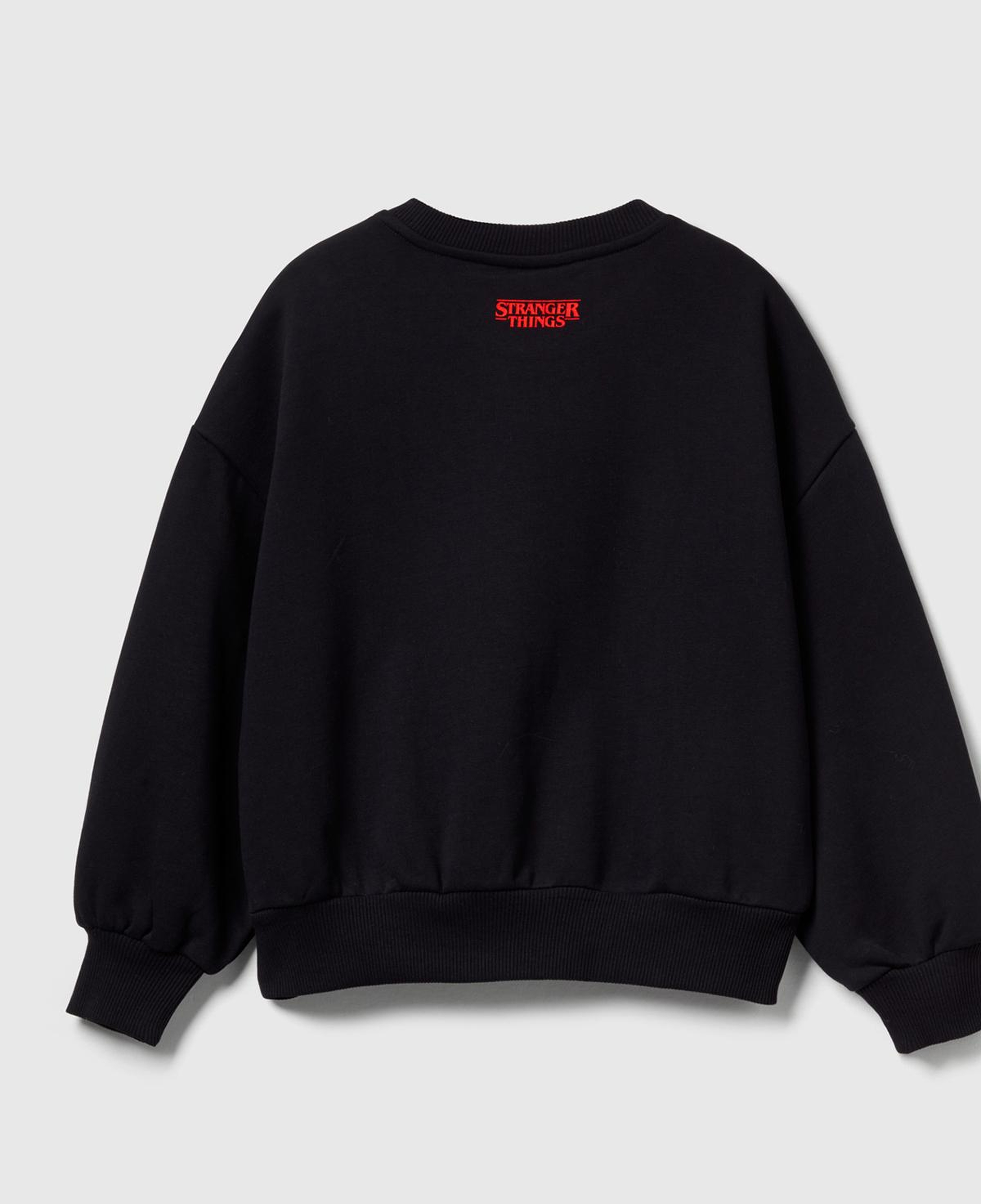 Kız Çocuk Siyah %100 Pamuk Oversize Stranger Things Ön Baskılı Sweatshirt