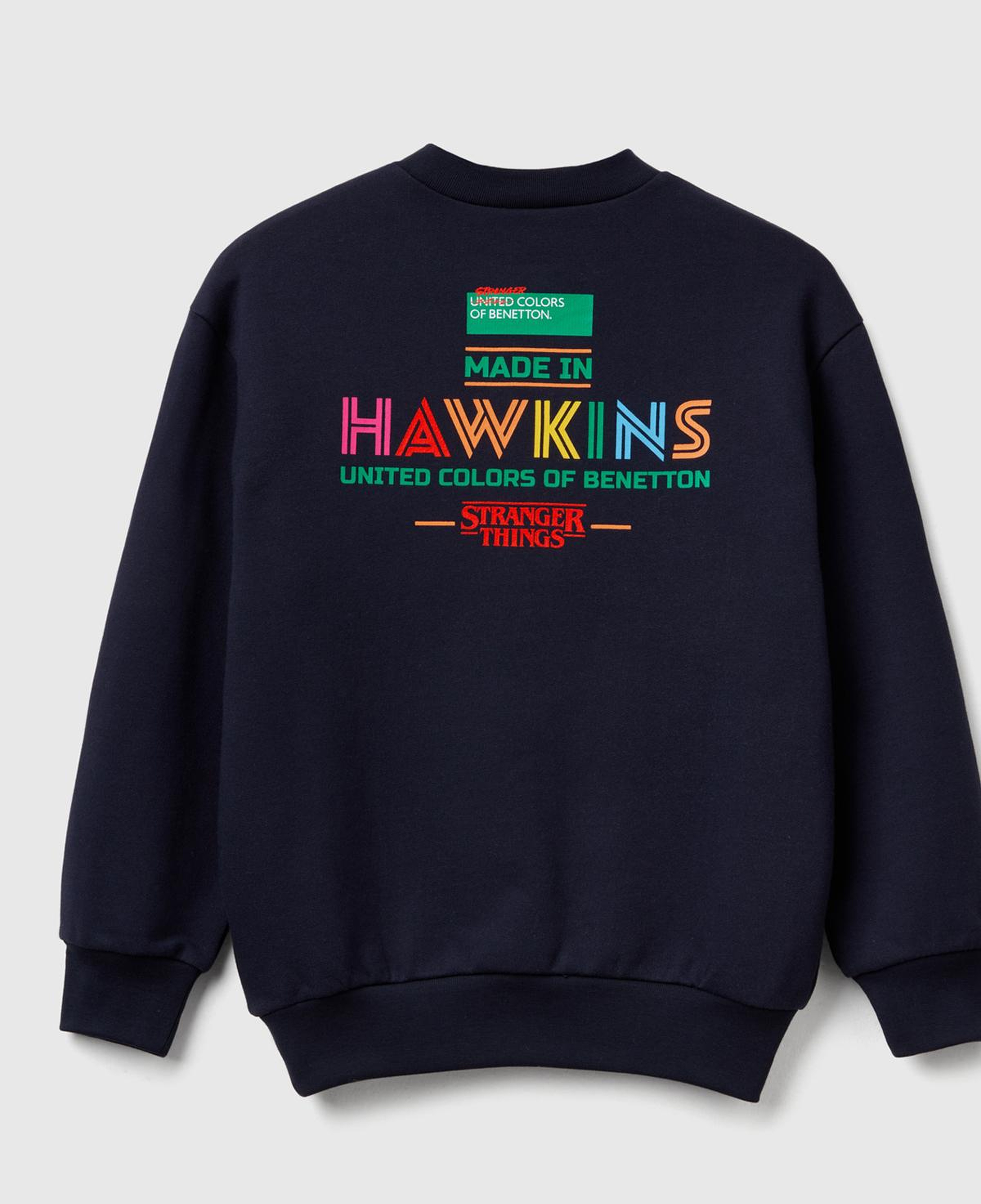 Erkek Çocuk Lacivert %100 Pamuk Stranger Things Grafik Baskılı Bisiklet Yaka Sweatshirt