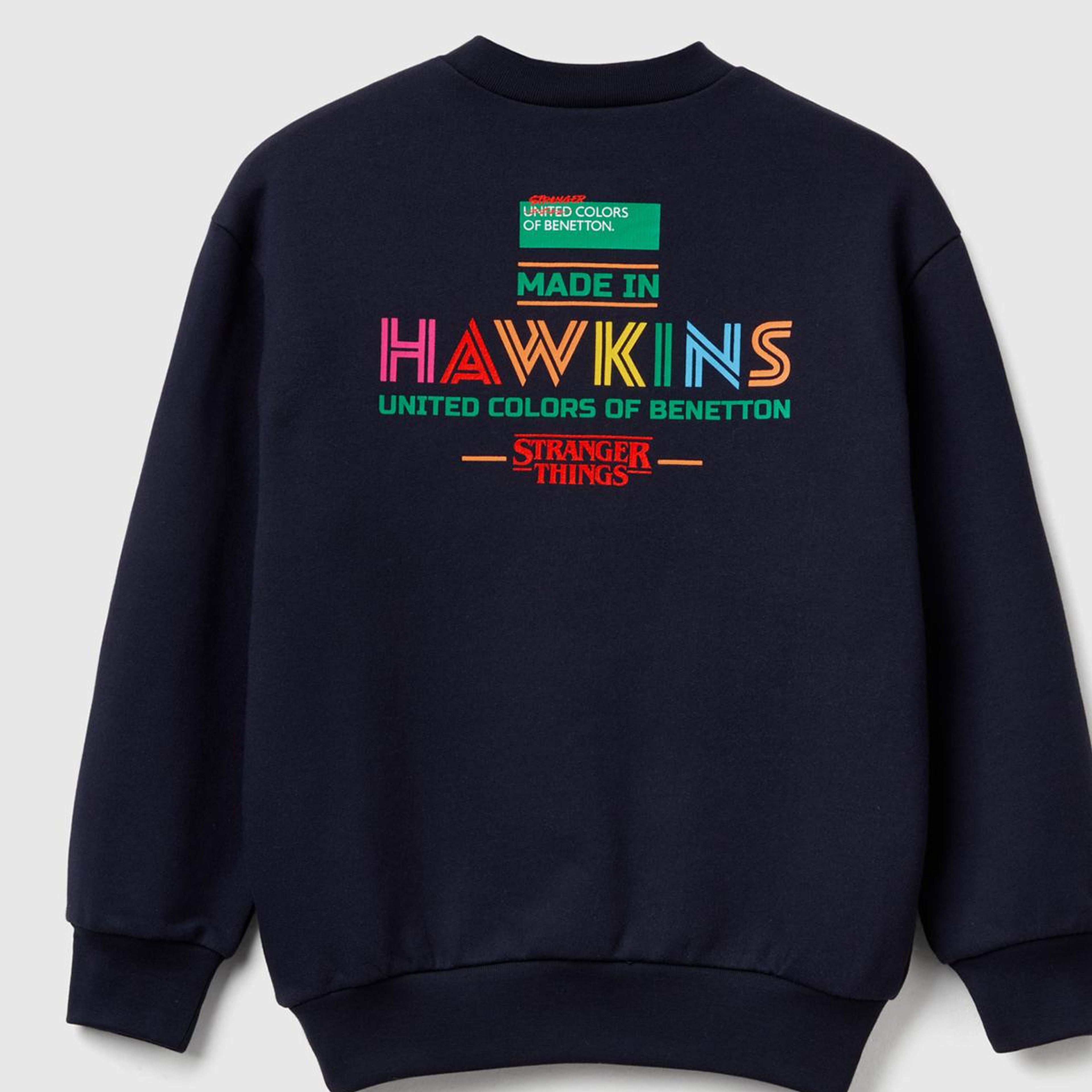 Erkek Çocuk Lacivert %100 Pamuk Stranger Things Grafik Baskılı Bisiklet Yaka Sweatshirt