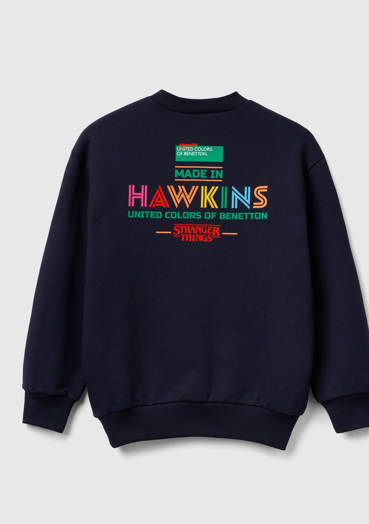 Erkek Çocuk Lacivert %100 Pamuk Stranger Things Grafik Baskılı Bisiklet Yaka Sweatshirt