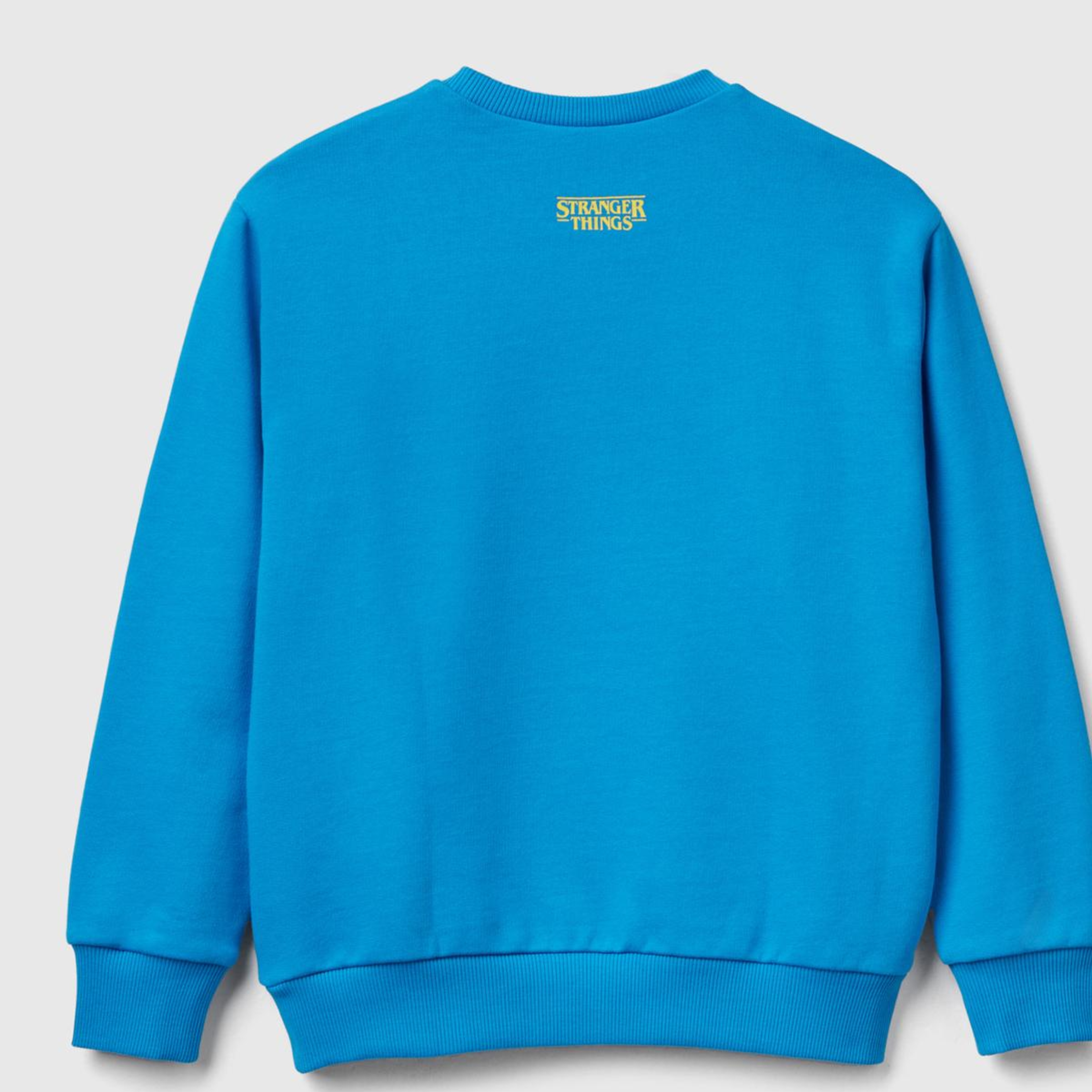 Erkek Çocuk Mavi % 100 Pamuk  Oversize Stranger Things Ön-Arka Baskılı Sweatshirt