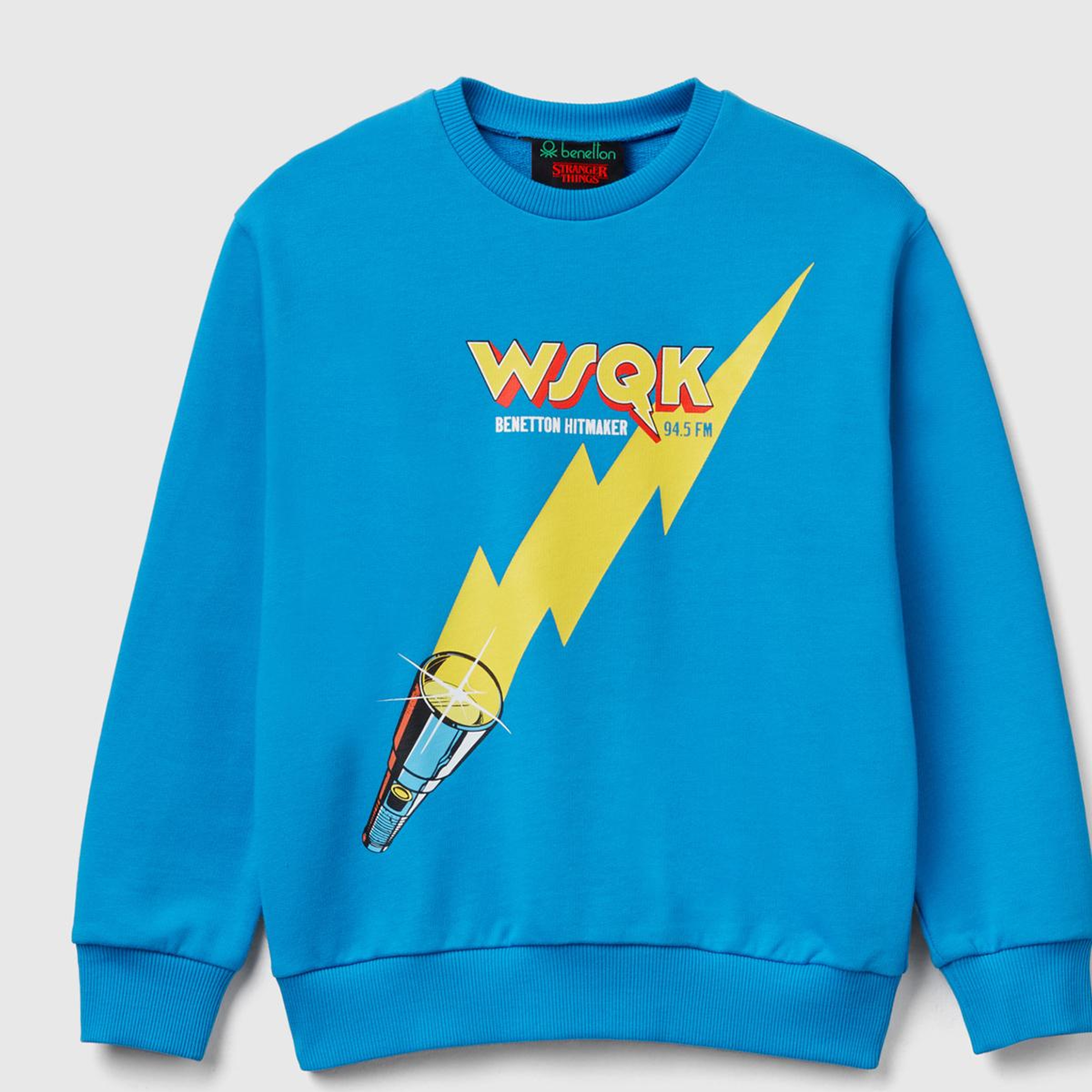 Erkek Çocuk Mavi % 100 Pamuk  Oversize Stranger Things Ön-Arka Baskılı Sweatshirt