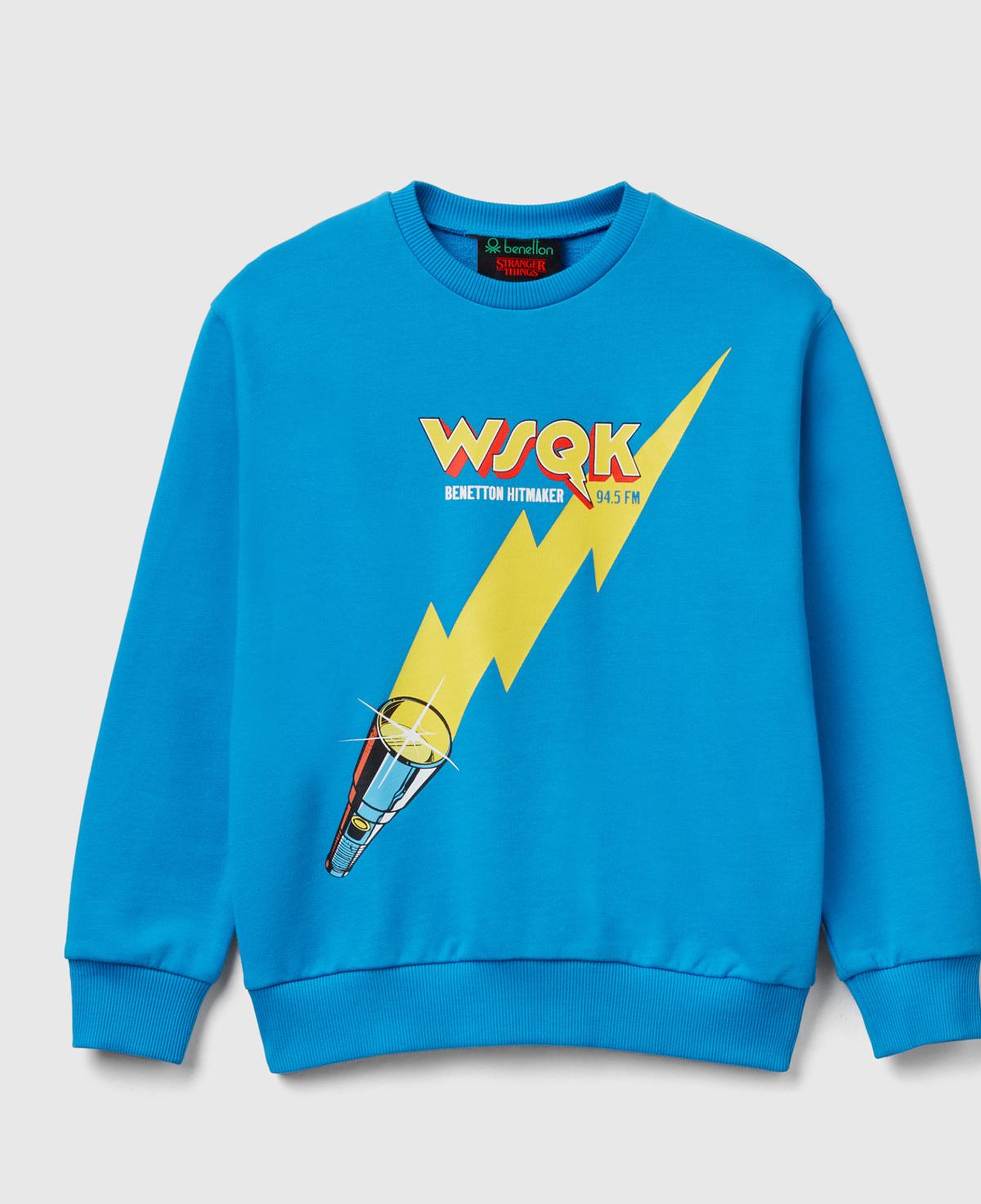 Erkek Çocuk Mavi % 100 Pamuk  Oversize Stranger Things Ön-Arka Baskılı Sweatshirt