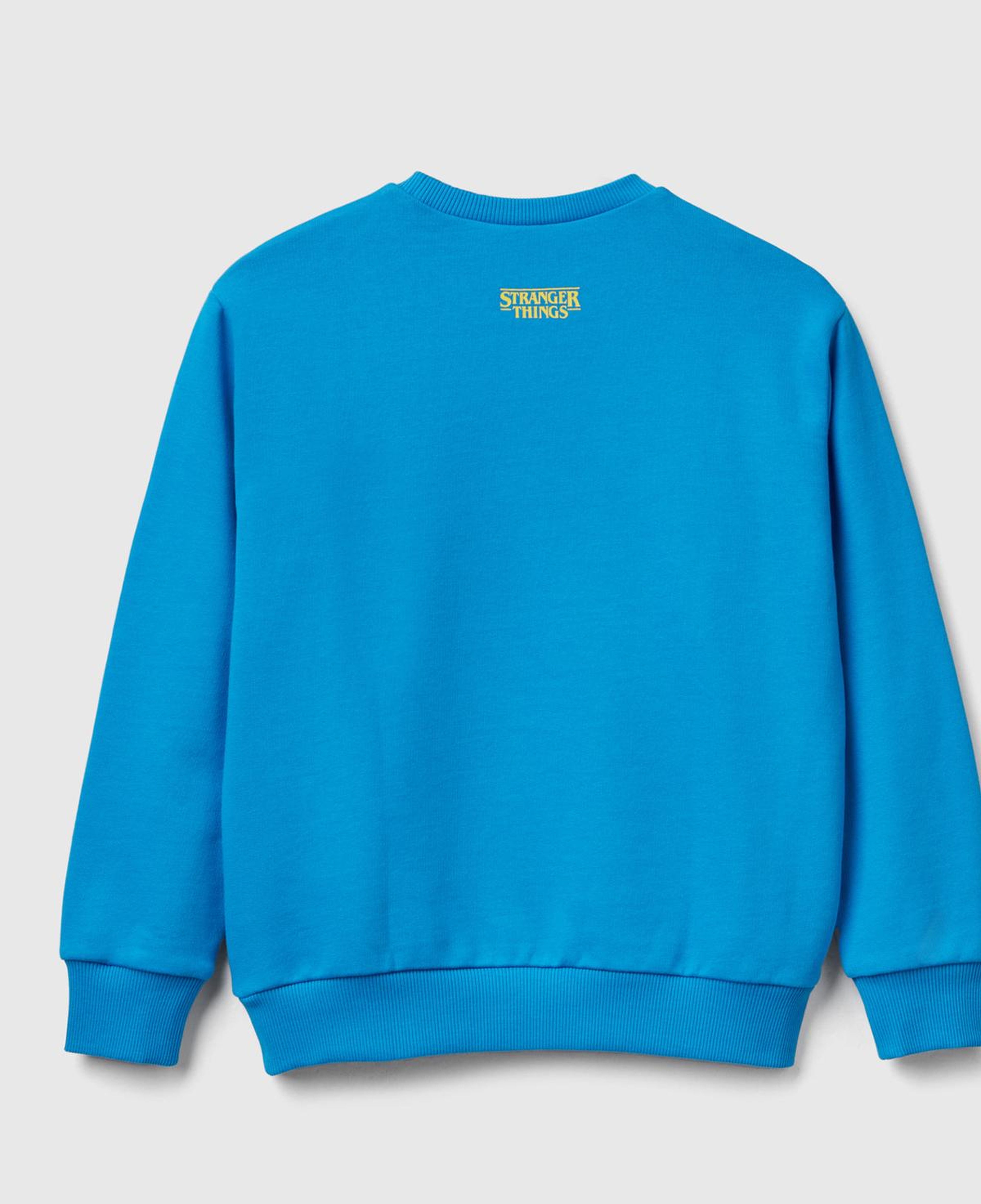 Erkek Çocuk Mavi % 100 Pamuk  Oversize Stranger Things Ön-Arka Baskılı Sweatshirt