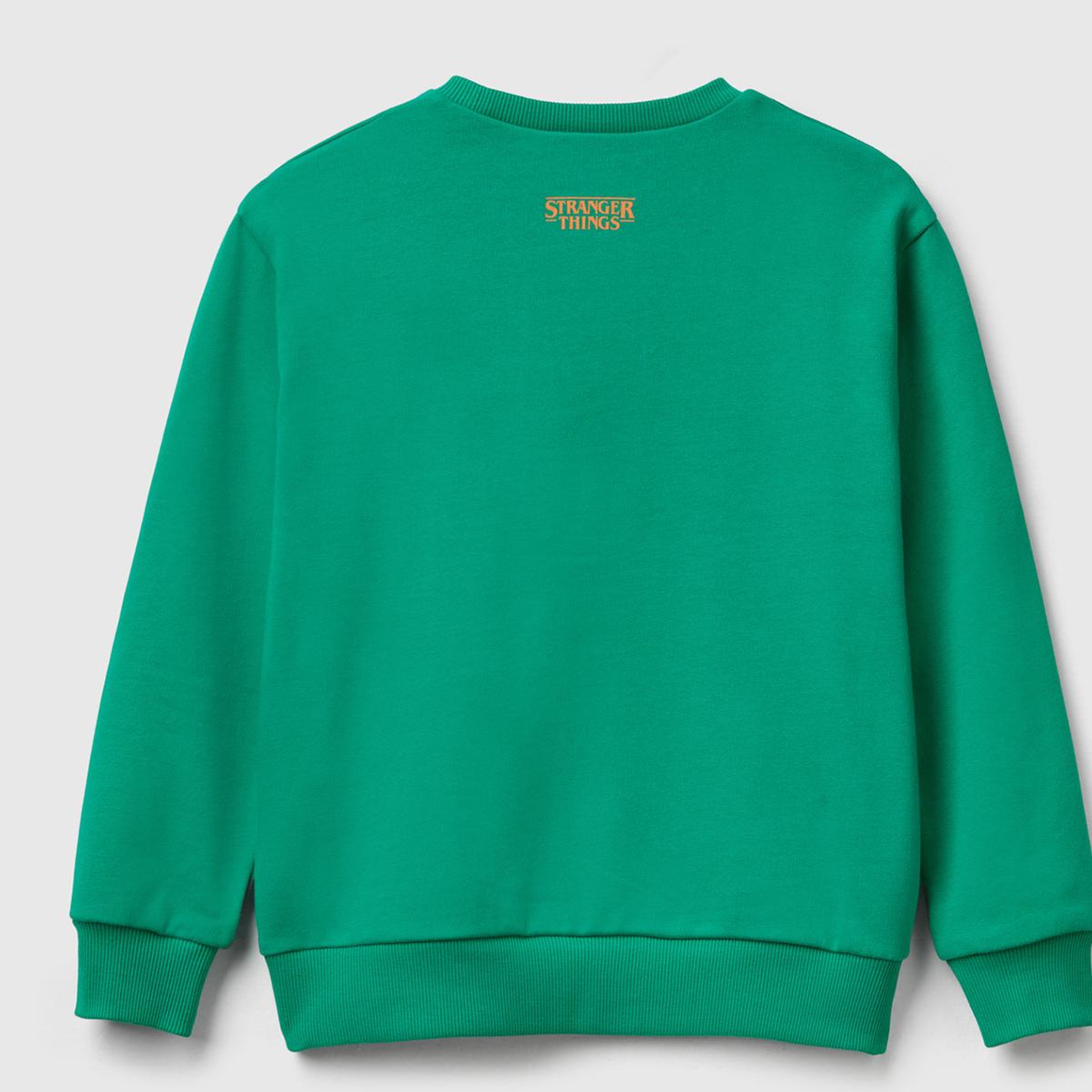 Erkek Çocuk Yeşil % 100 Pamuk  Oversize Stranger Things Ön-Arka Baskılı Sweatshirt