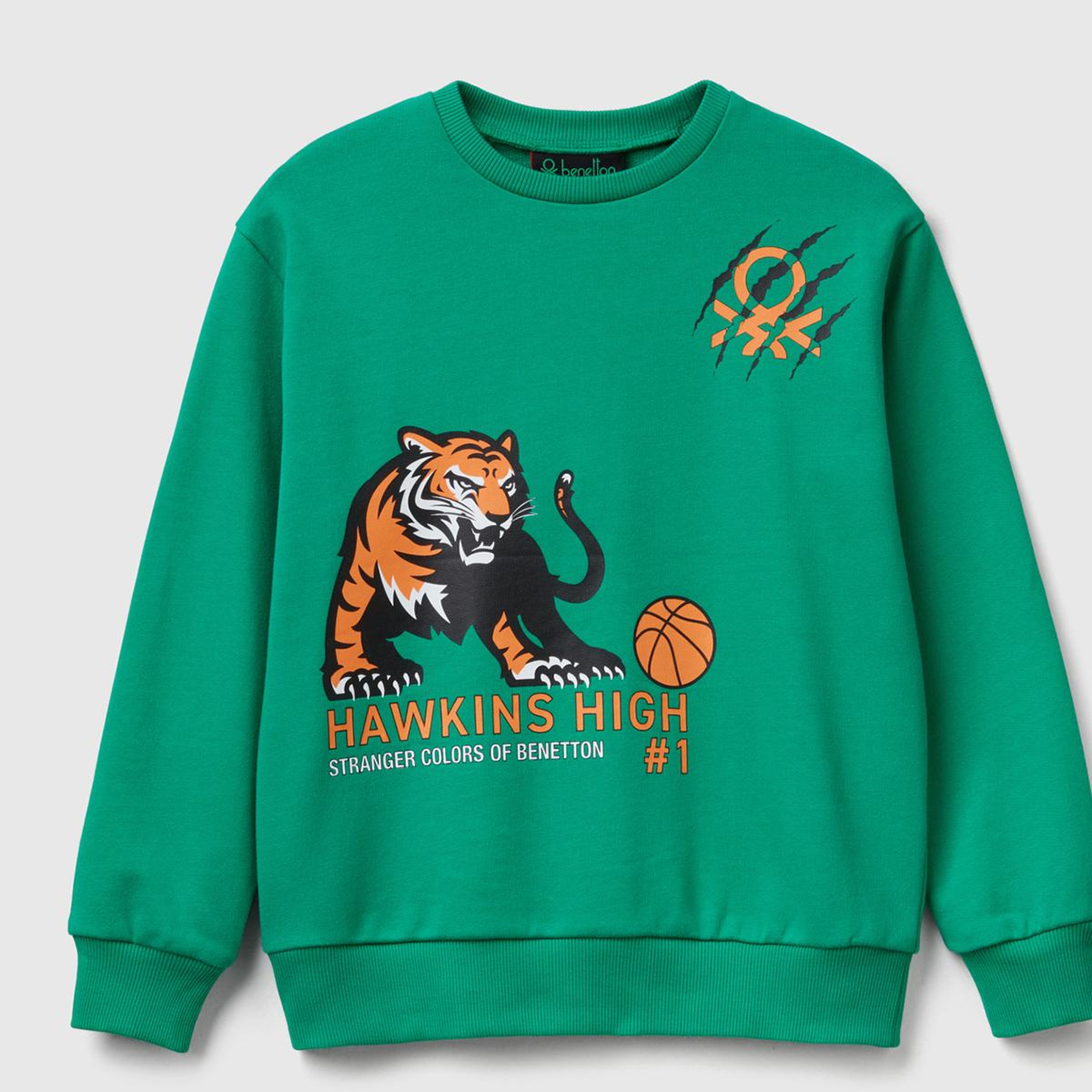 Erkek Çocuk Yeşil % 100 Pamuk  Oversize Stranger Things Ön-Arka Baskılı Sweatshirt