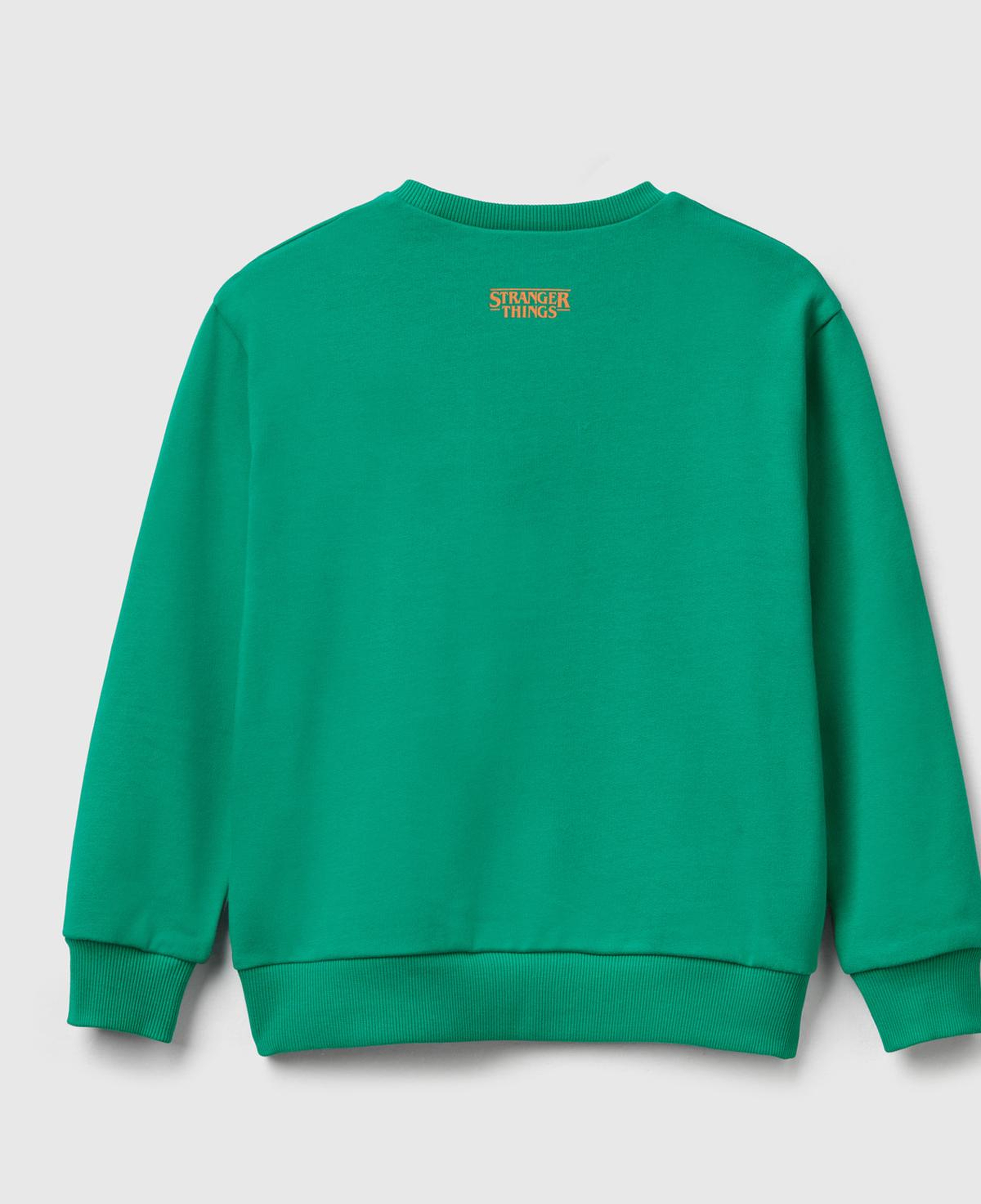 Erkek Çocuk Yeşil % 100 Pamuk  Oversize Stranger Things Ön-Arka Baskılı Sweatshirt