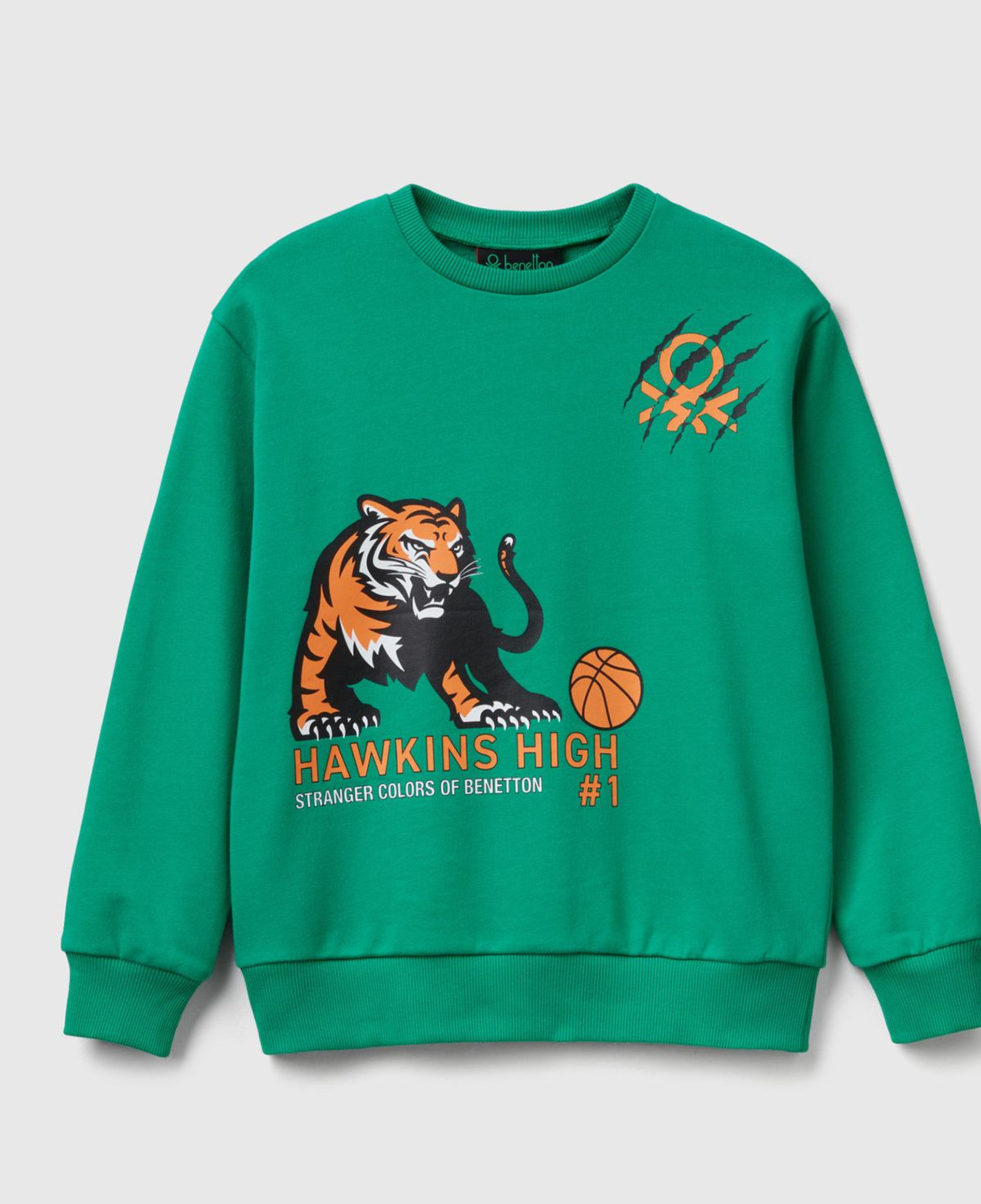 Erkek Çocuk Yeşil % 100 Pamuk  Oversize Stranger Things Ön-Arka Baskılı Sweatshirt