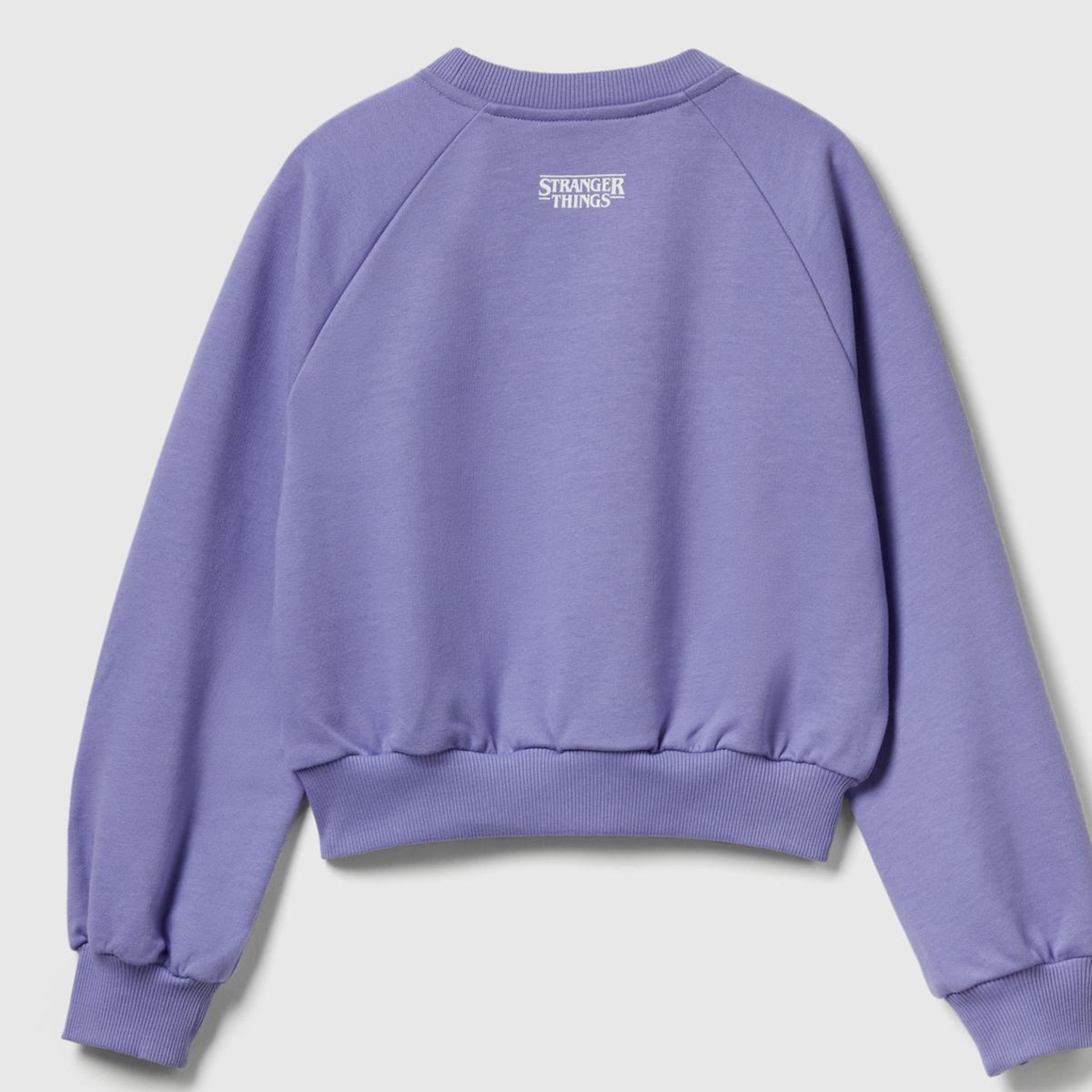 Kız Çocuk Lila %100 Pamuk Kısa Kesim Stranger Things Ön Baskı Detaylı Ribanalı Sweatshirt