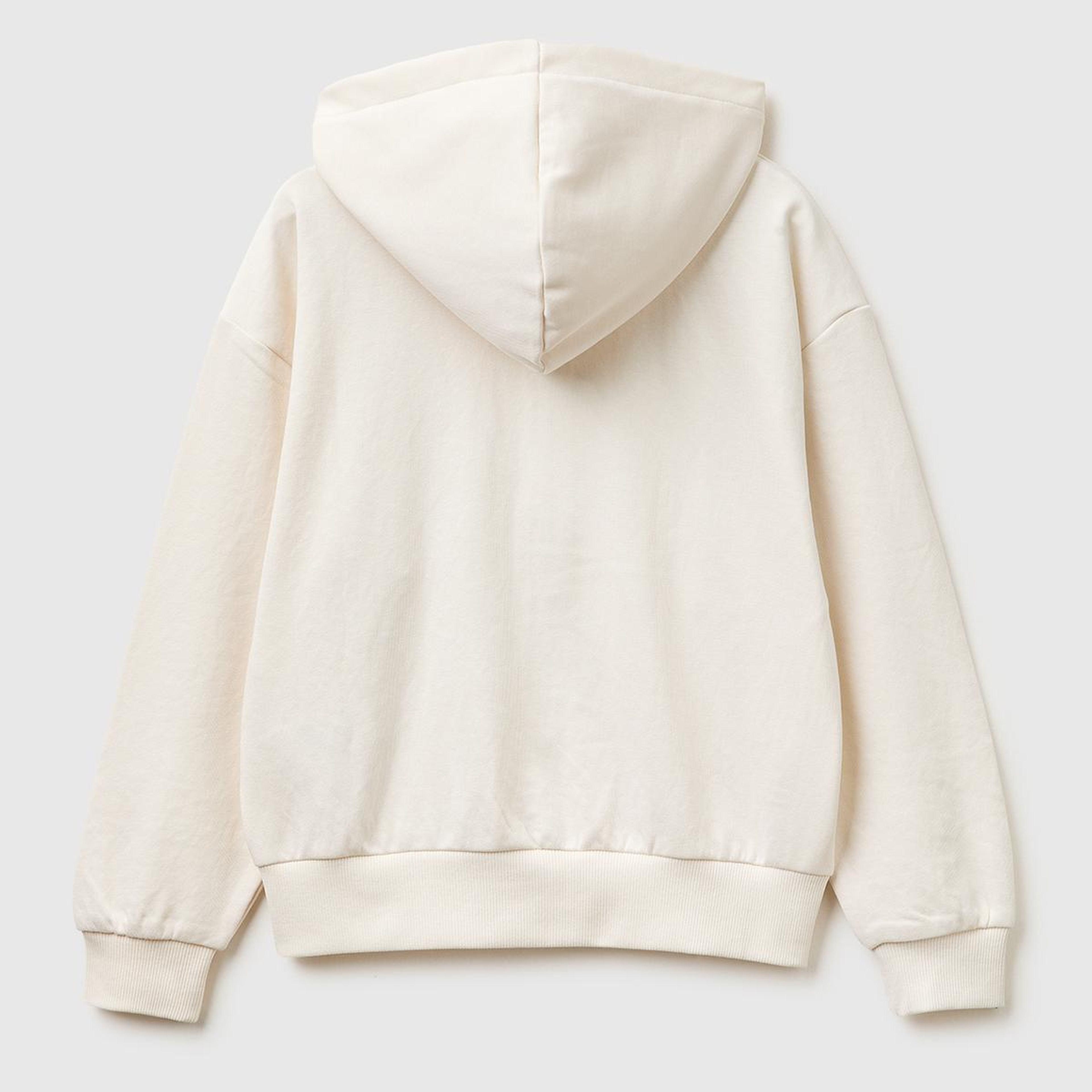 Kız Çocuk Ekru Taş İşlemeli Kanguru Cepli Fermuarlı Kapüşonlu Sweatshirt