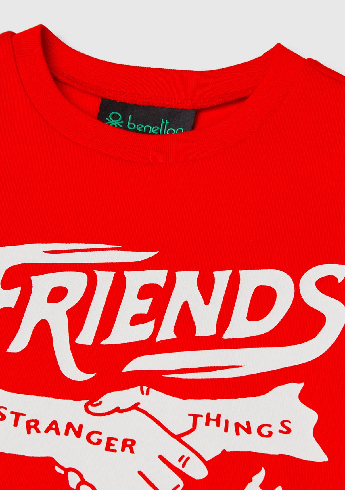 Erkek Çocuk Kırmızı %100 Pamuk Stranger Things Ön Baskılı Kısa Kollu T-Shirt