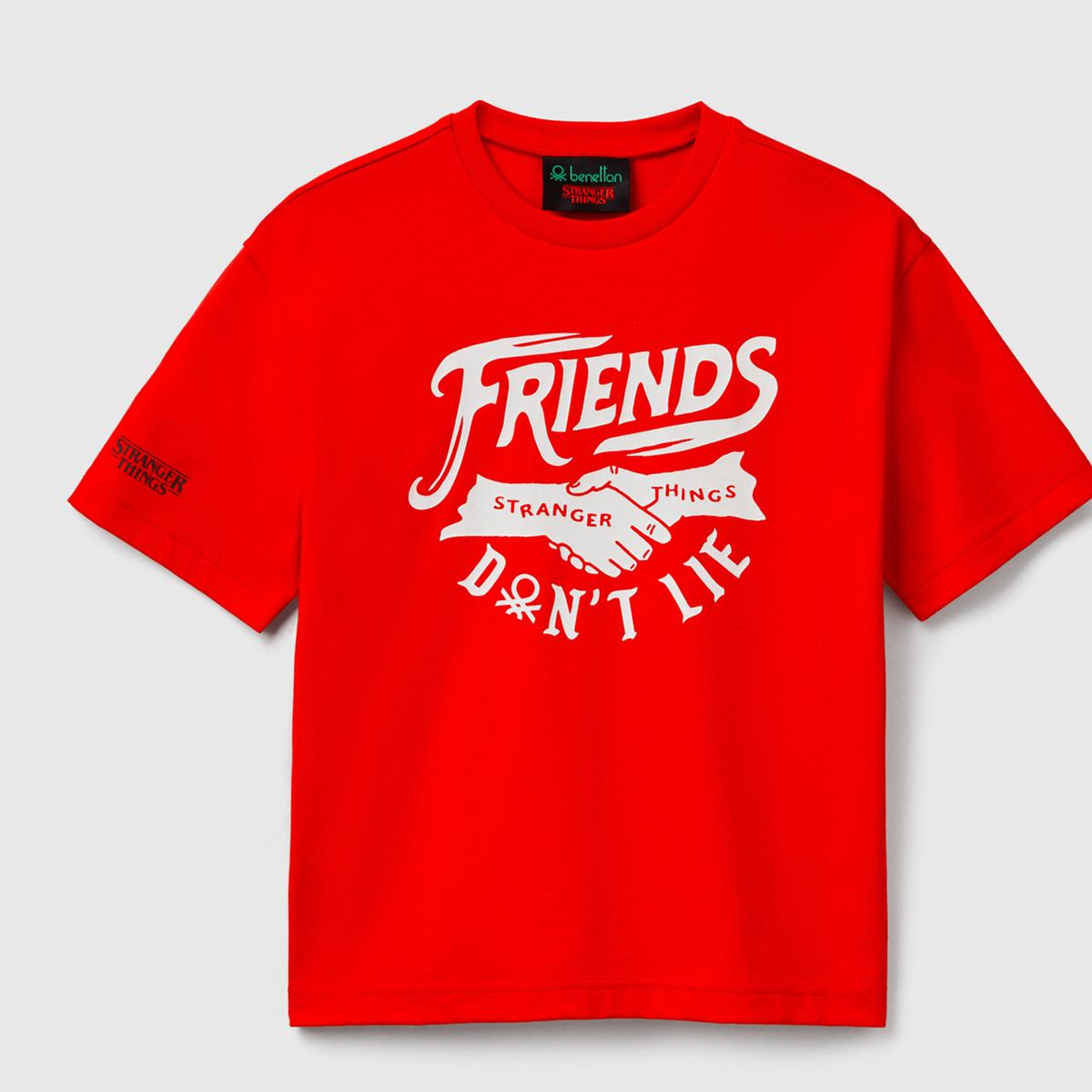 Erkek Çocuk Kırmızı %100 Pamuk Stranger Things Ön Baskılı Kısa Kollu T-Shirt