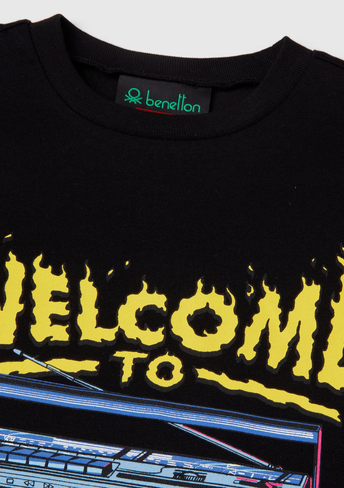 Erkek Çocuk Siyah %100 Pamuk Stranger Things Ön Baskılı Kısa Kollu T-Shirt
