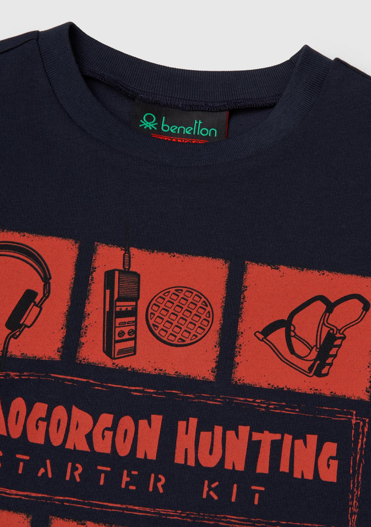 Erkek Çocuk Lacivert %100 Pamuk Stranger Things Ön Baskılı Kısa Kollu T-Shirt