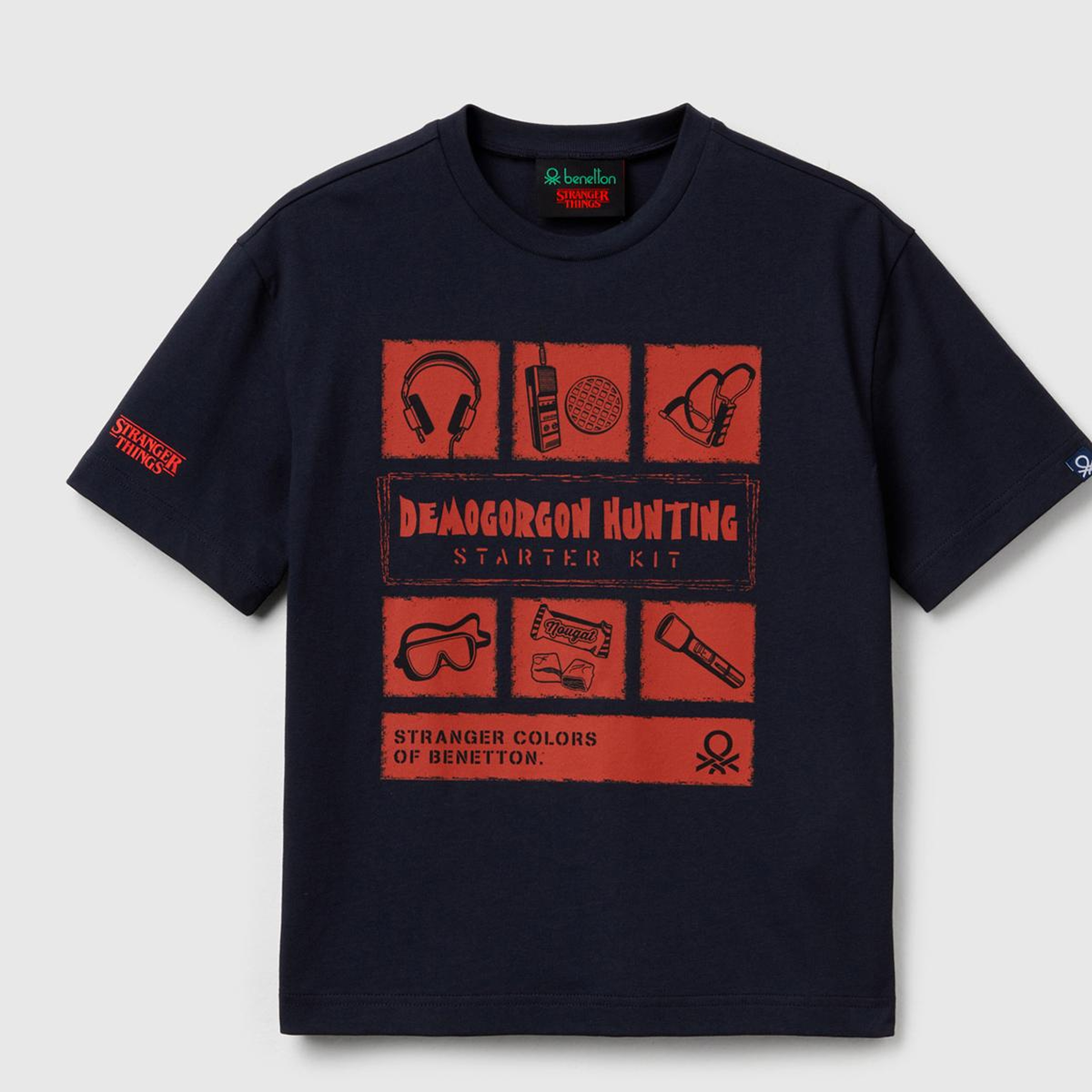 Erkek Çocuk Lacivert %100 Pamuk Stranger Things Ön Baskılı Kısa Kollu T-Shirt