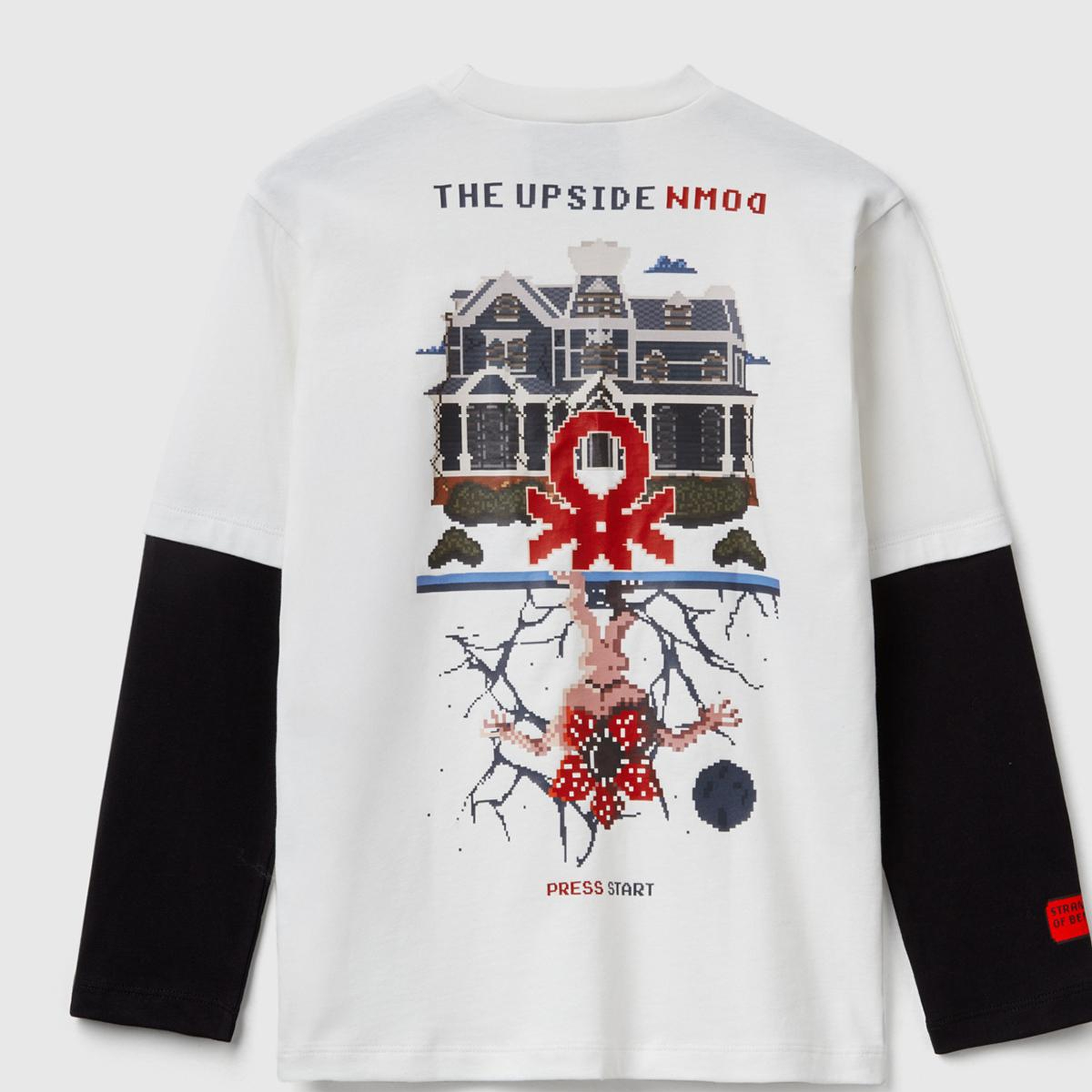 Erkek Çocuk Krem %100 Pamuk Stranger Things Çift Kollu Baskılı Uzun Kollu T-Shirt