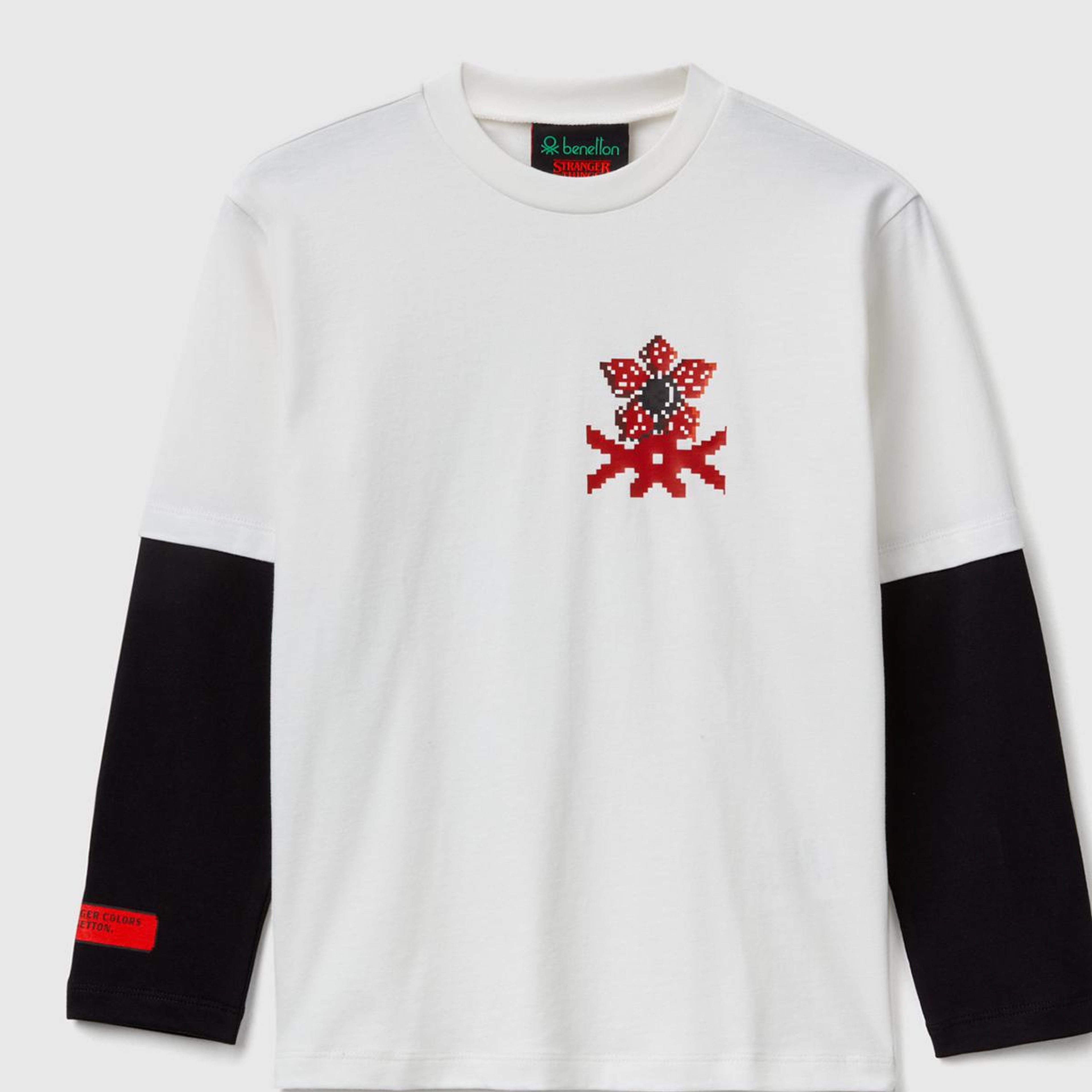 Erkek Çocuk Krem %100 Pamuk Stranger Things Çift Kollu Baskılı Uzun Kollu T-Shirt