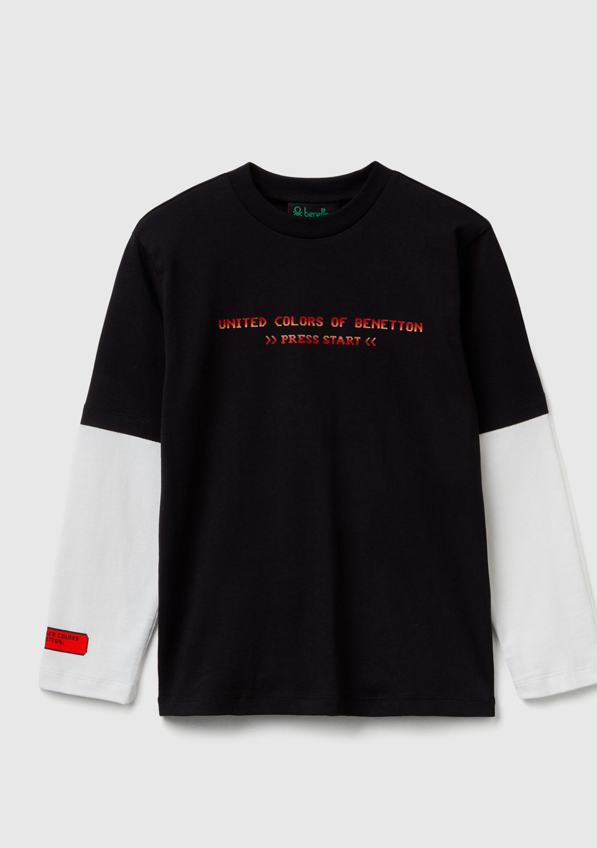Erkek Çocuk Siyah %100 Pamuk Stranger Things Çift Kollu Baskılı Uzun Kollu T-Shirt