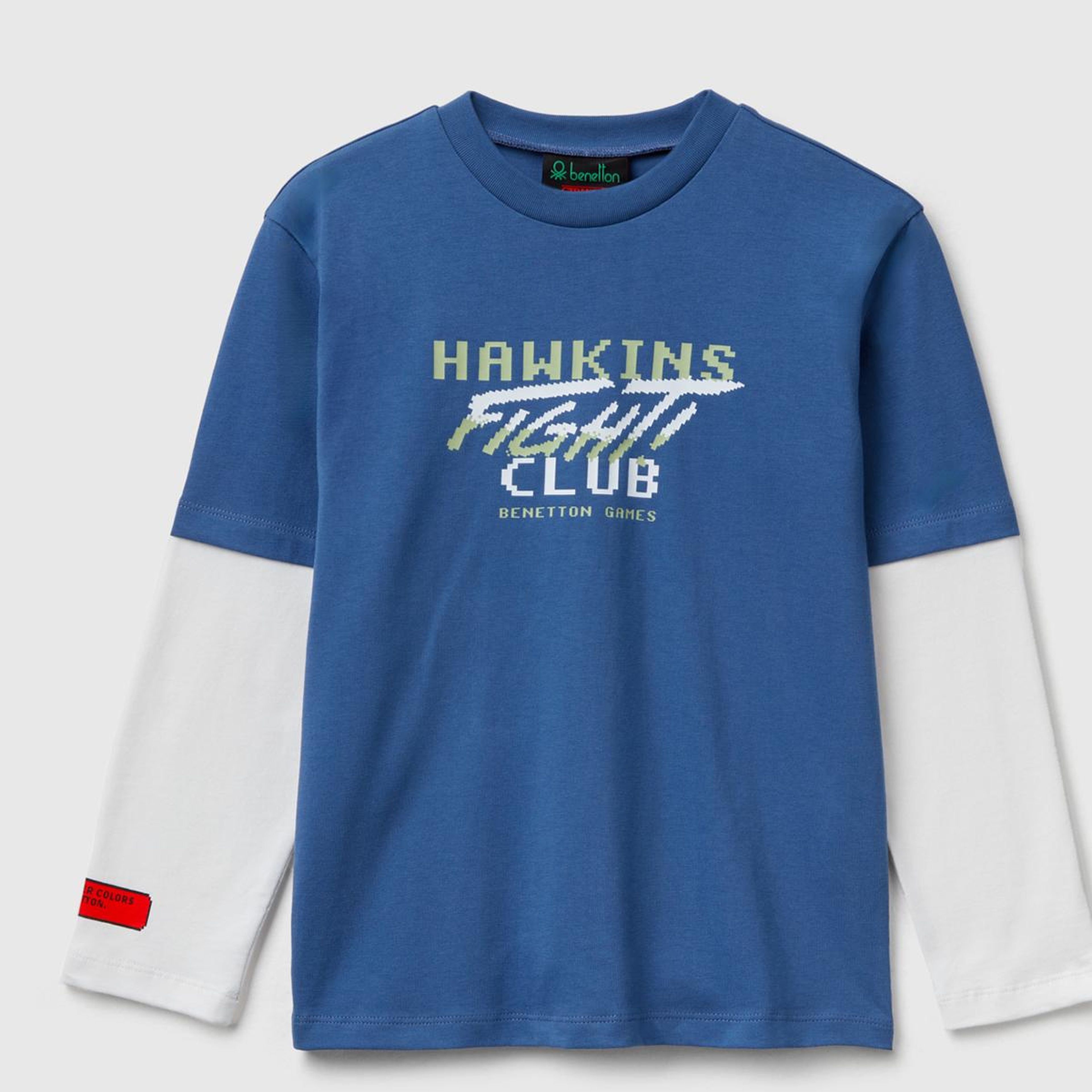 Erkek Çocuk Mavi %100 Pamuk Stranger Things Çift Kollu Baskılı Uzun Kollu T-Shirt