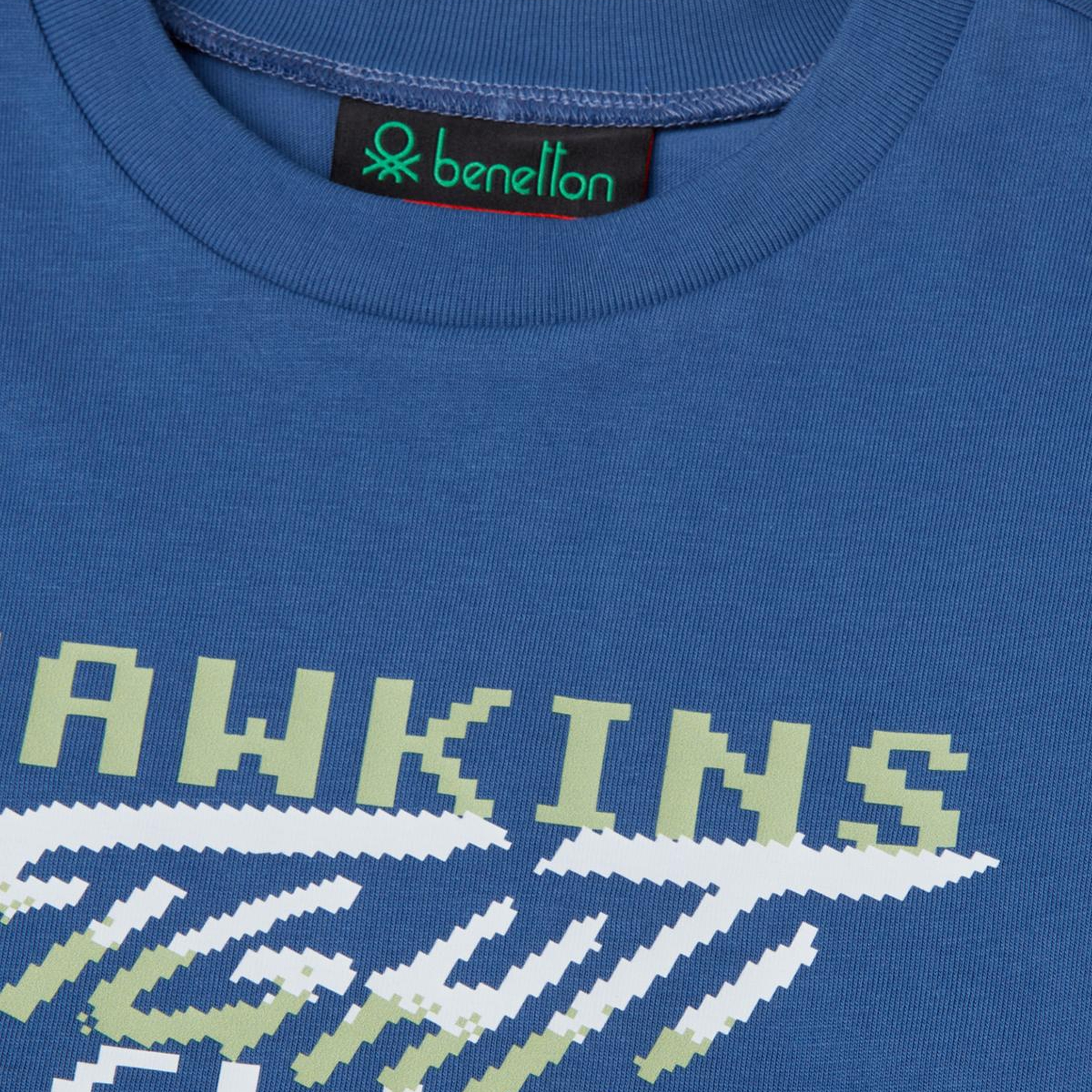 Erkek Çocuk Mavi %100 Pamuk Stranger Things Çift Kollu Baskılı Uzun Kollu T-Shirt