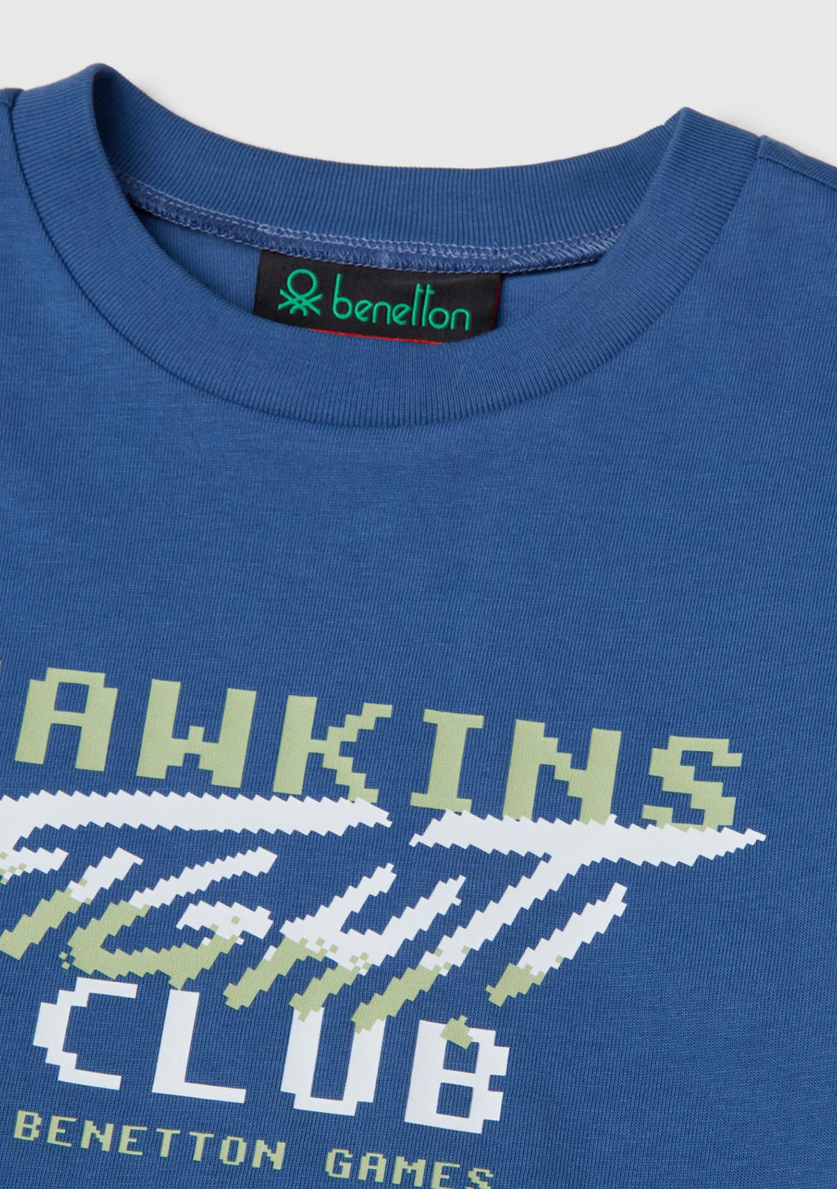 Erkek Çocuk Mavi %100 Pamuk Stranger Things Çift Kollu Baskılı Uzun Kollu T-Shirt