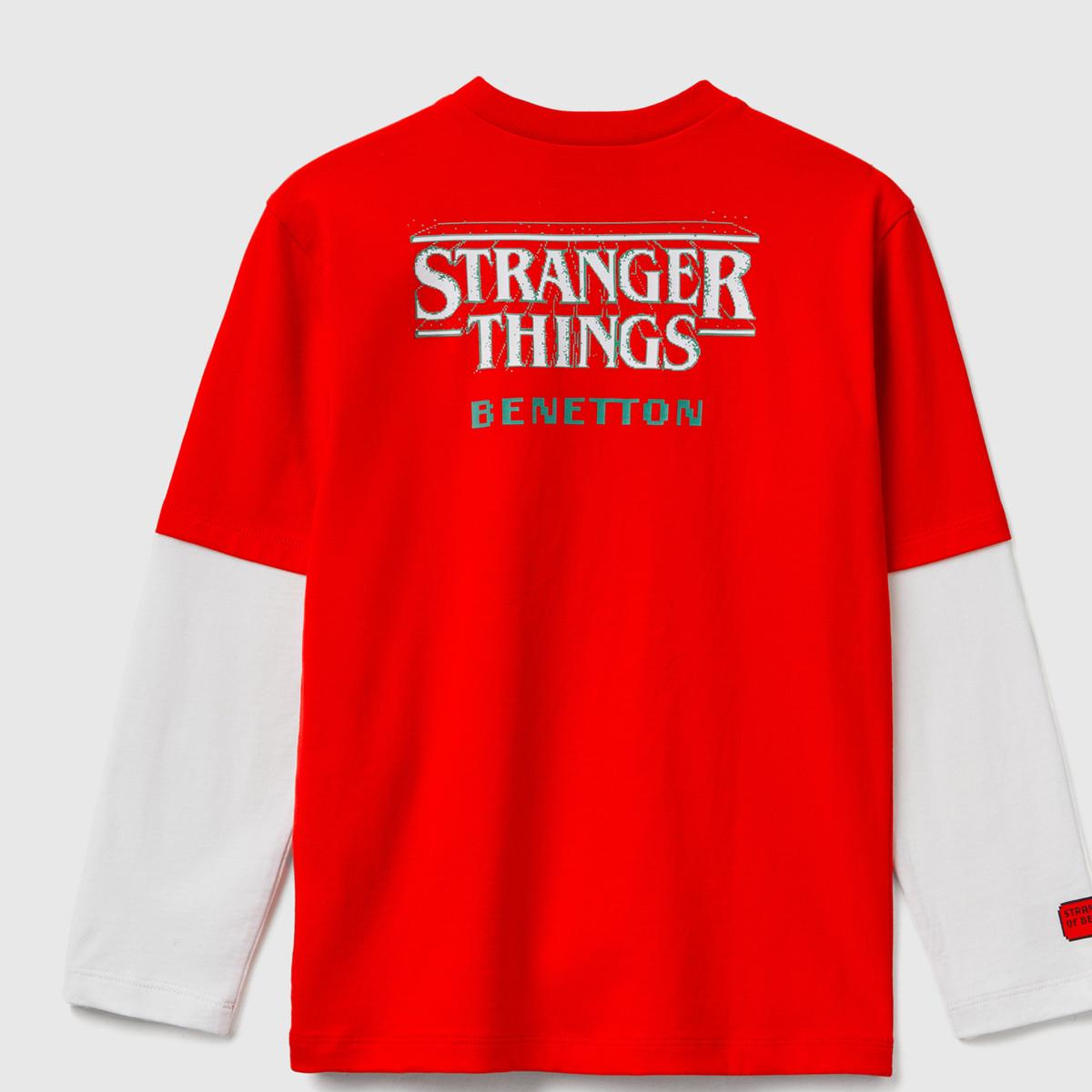 Erkek Çocuk Kırmızı %100 Pamuk Stranger Things Çift Kollu Baskılı Uzun Kollu T-Shirt