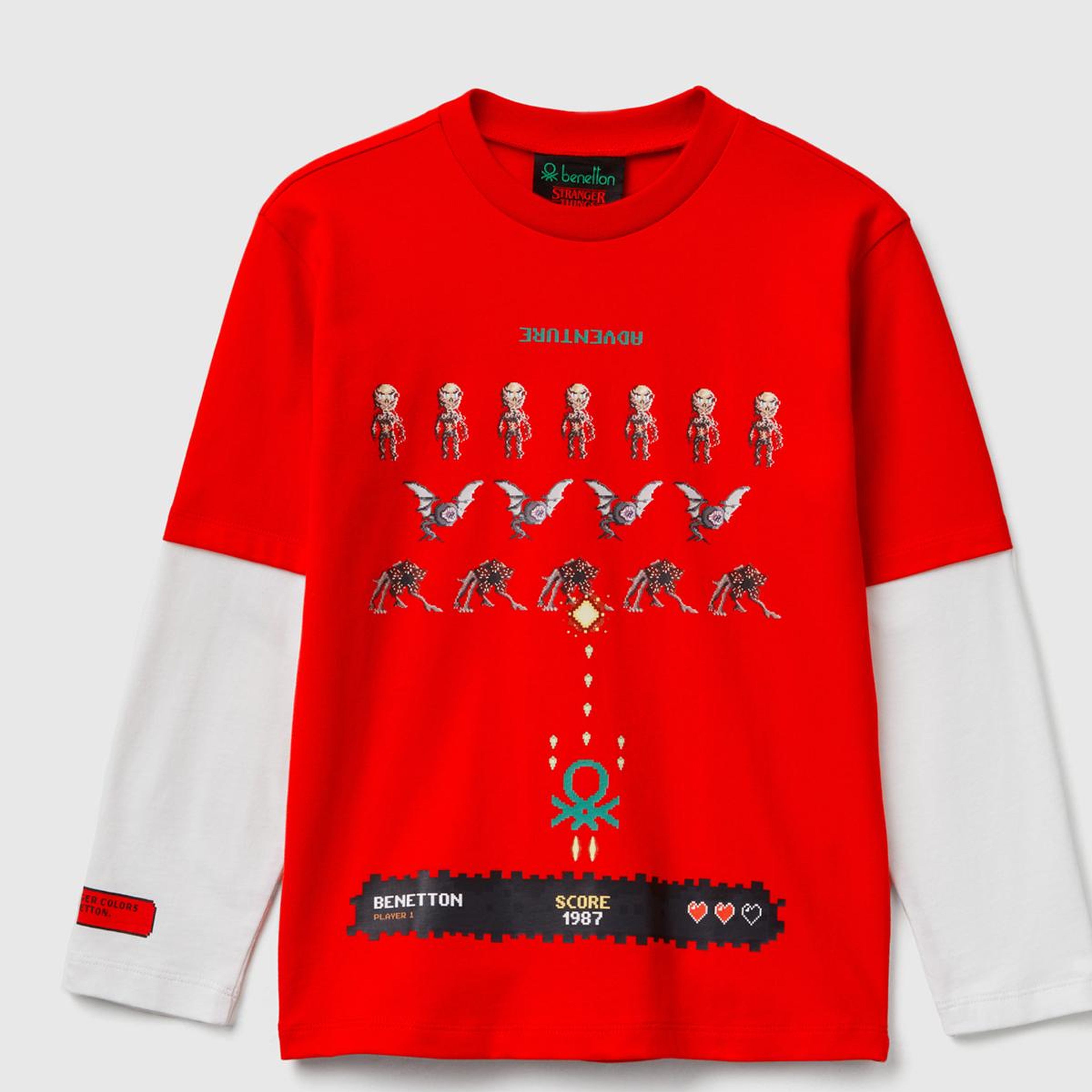 Erkek Çocuk Kırmızı %100 Pamuk Stranger Things Çift Kollu Baskılı Uzun Kollu T-Shirt