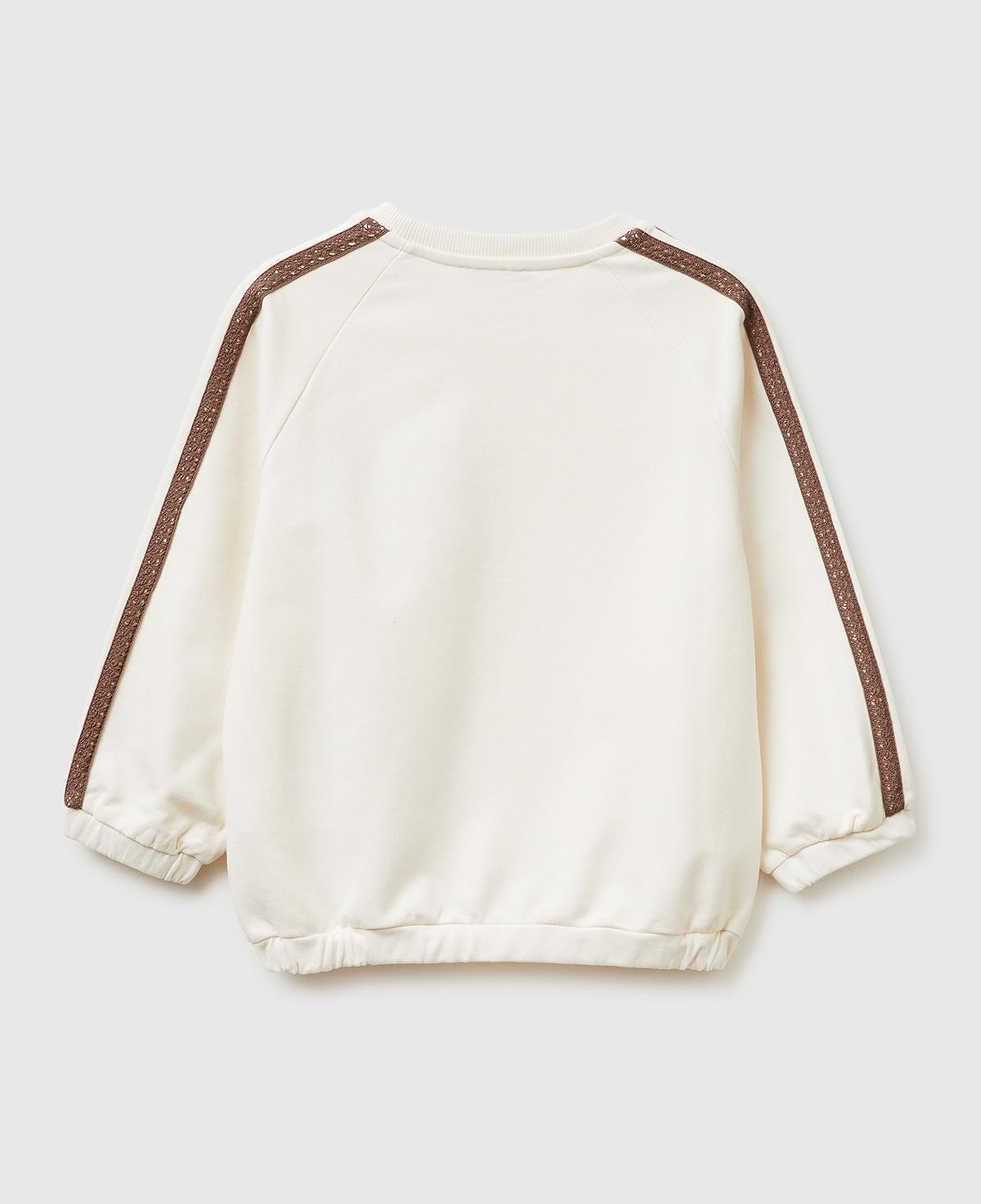 Kız Çocuk Ekru Logo İşlemeli Ribanalı Bisiklet Yaka Sweatshirt