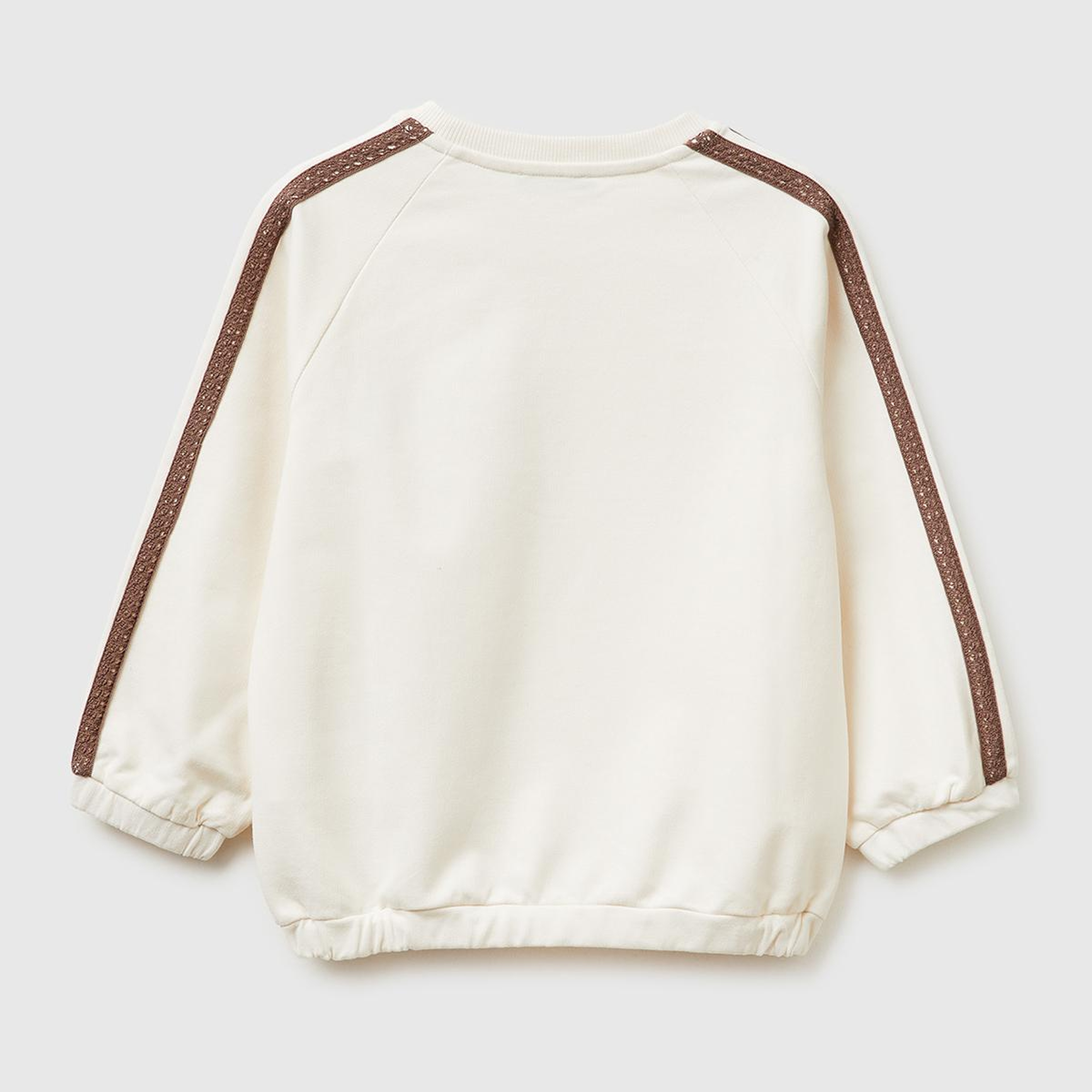 Kız Çocuk Ekru Logo İşlemeli Ribanalı Bisiklet Yaka Sweatshirt