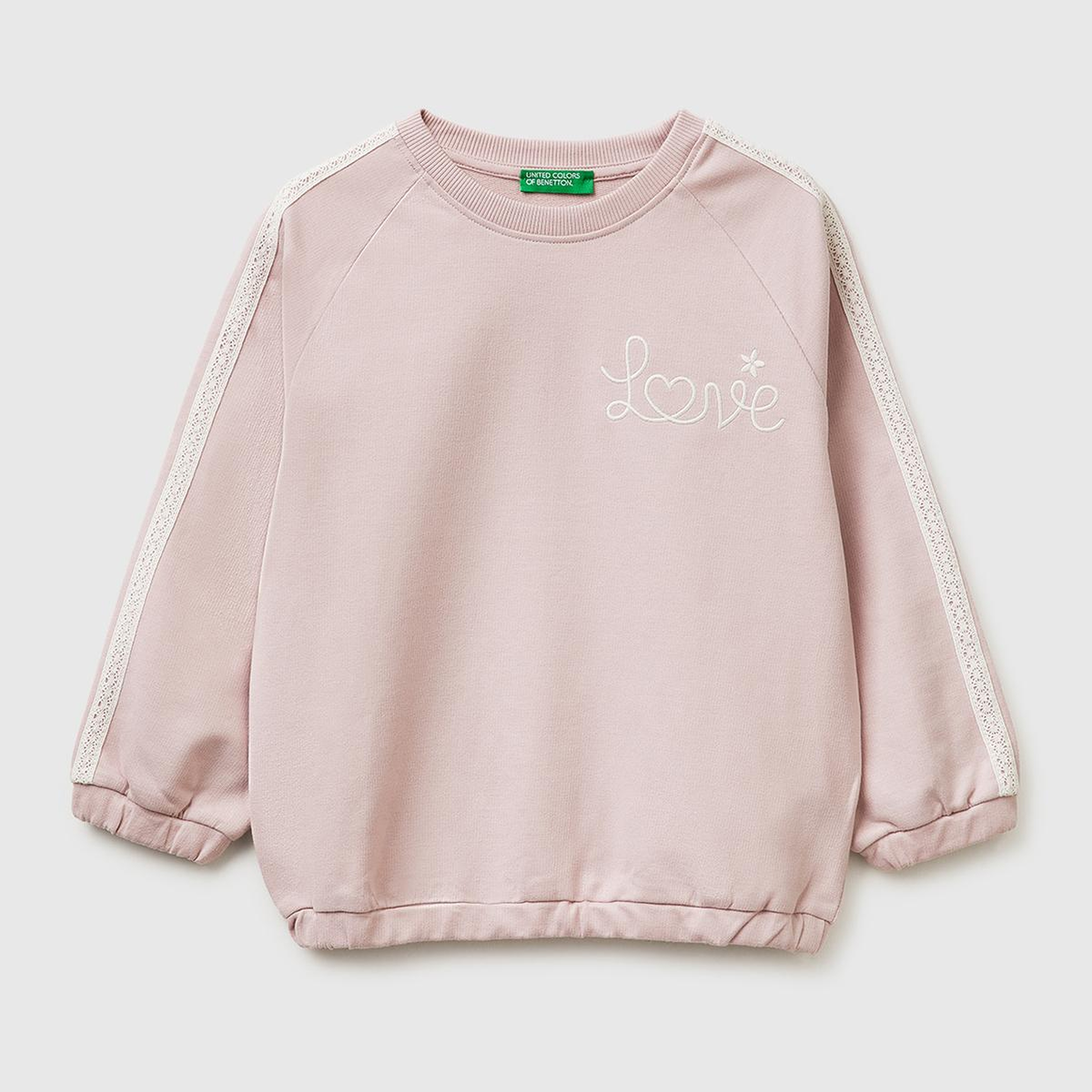 Kız Çocuk Gül Kurusu Logo İşlemeli Ribanalı Bisiklet Yaka Sweatshirt