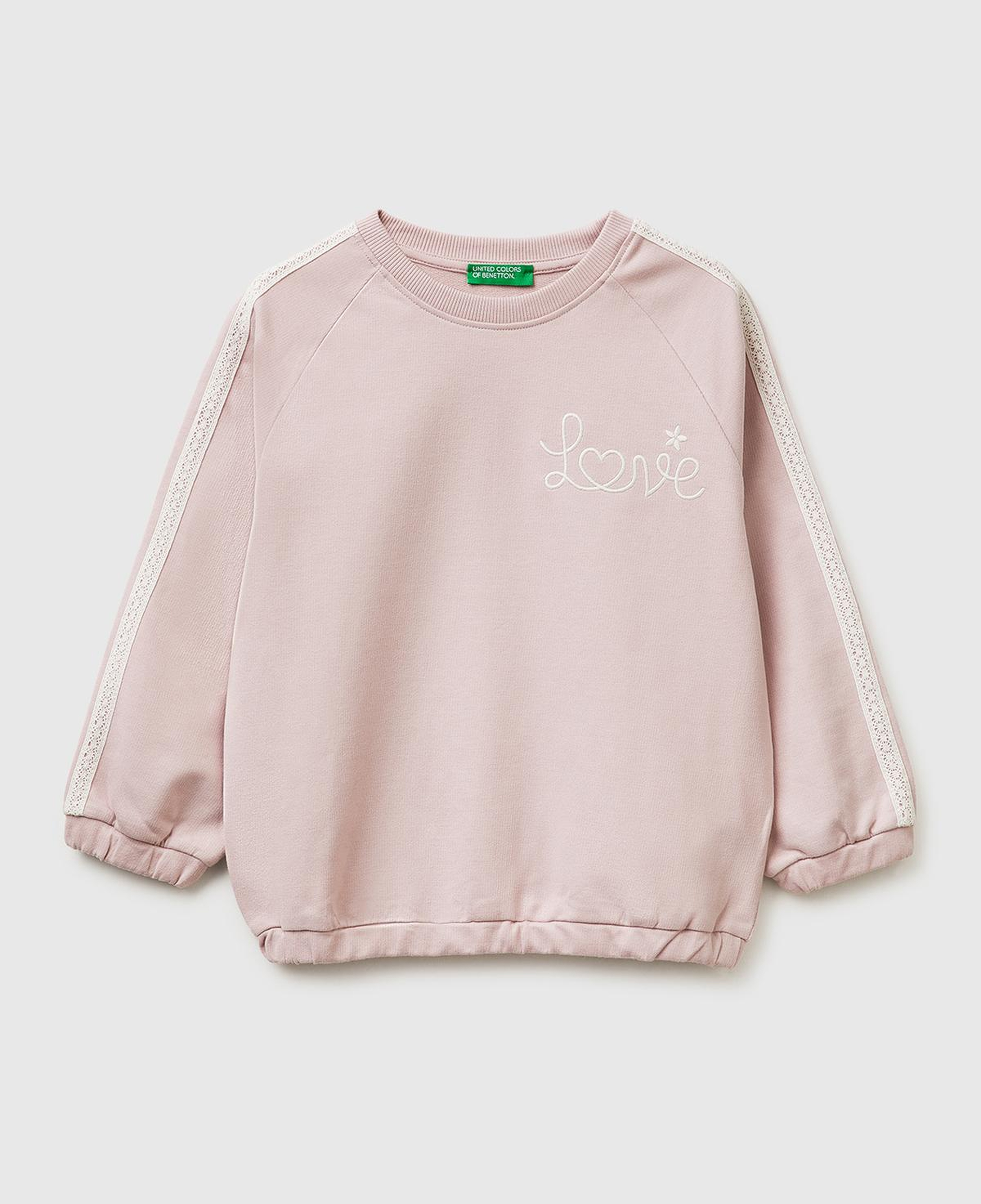 Kız Çocuk Gül Kurusu Logo İşlemeli Ribanalı Bisiklet Yaka Sweatshirt