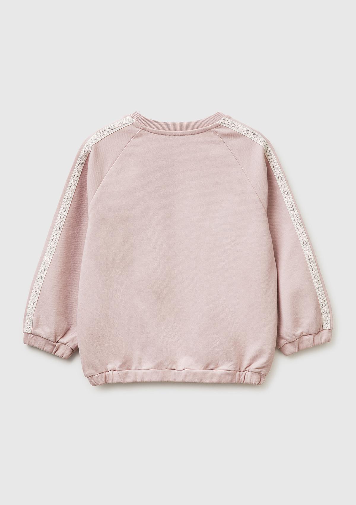 Kız Çocuk Gül Kurusu Logo İşlemeli Ribanalı Bisiklet Yaka Sweatshirt