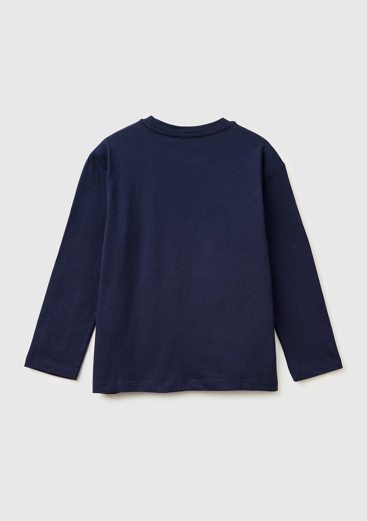 Erkek Çocuk Lacivert Önü Logo Baskılı Bisiklet Yaka Uzun Kollu T-Shirt