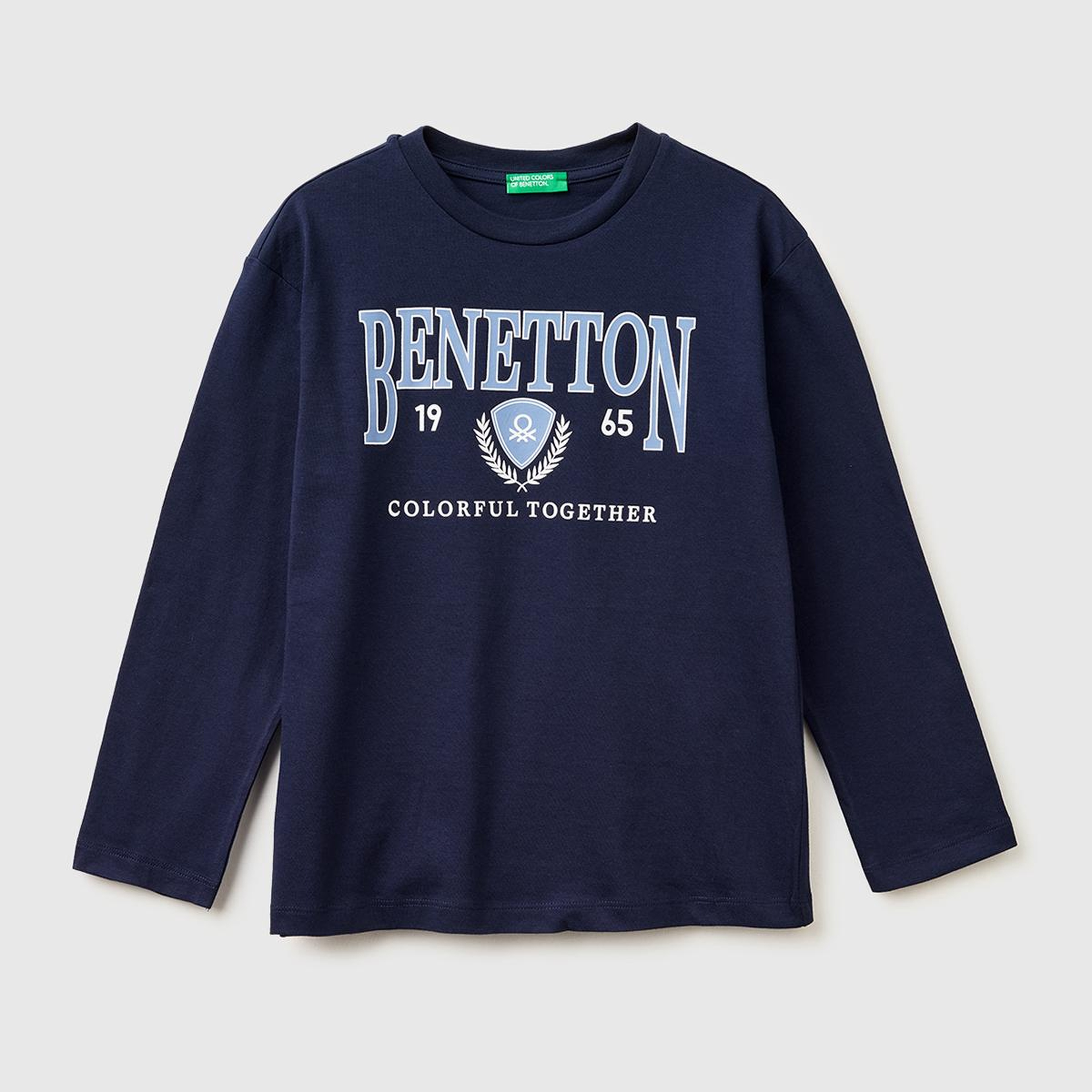 Erkek Çocuk Lacivert Önü Logo Baskılı Bisiklet Yaka Uzun Kollu T-Shirt