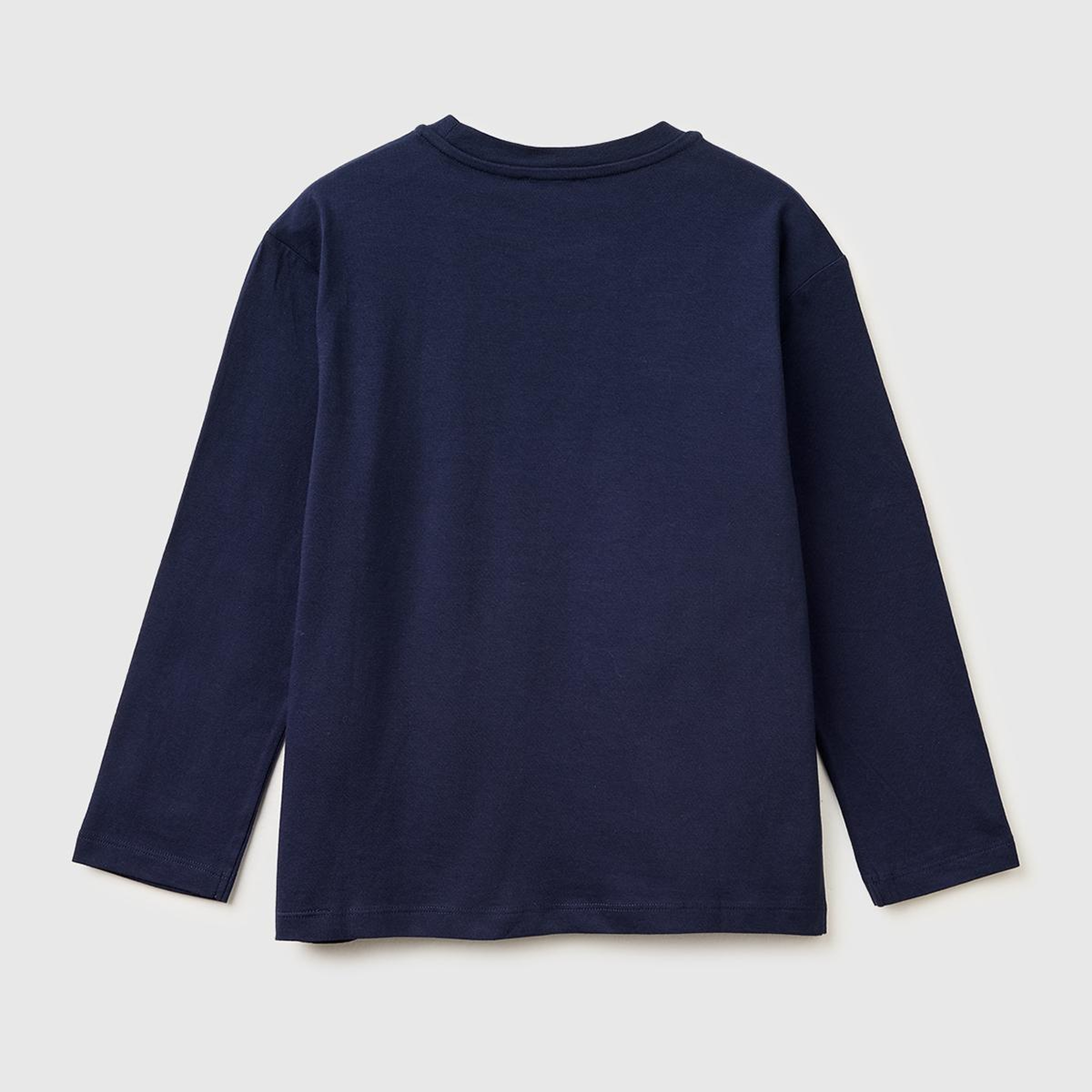 Erkek Çocuk Lacivert Önü Logo Baskılı Bisiklet Yaka Uzun Kollu T-Shirt
