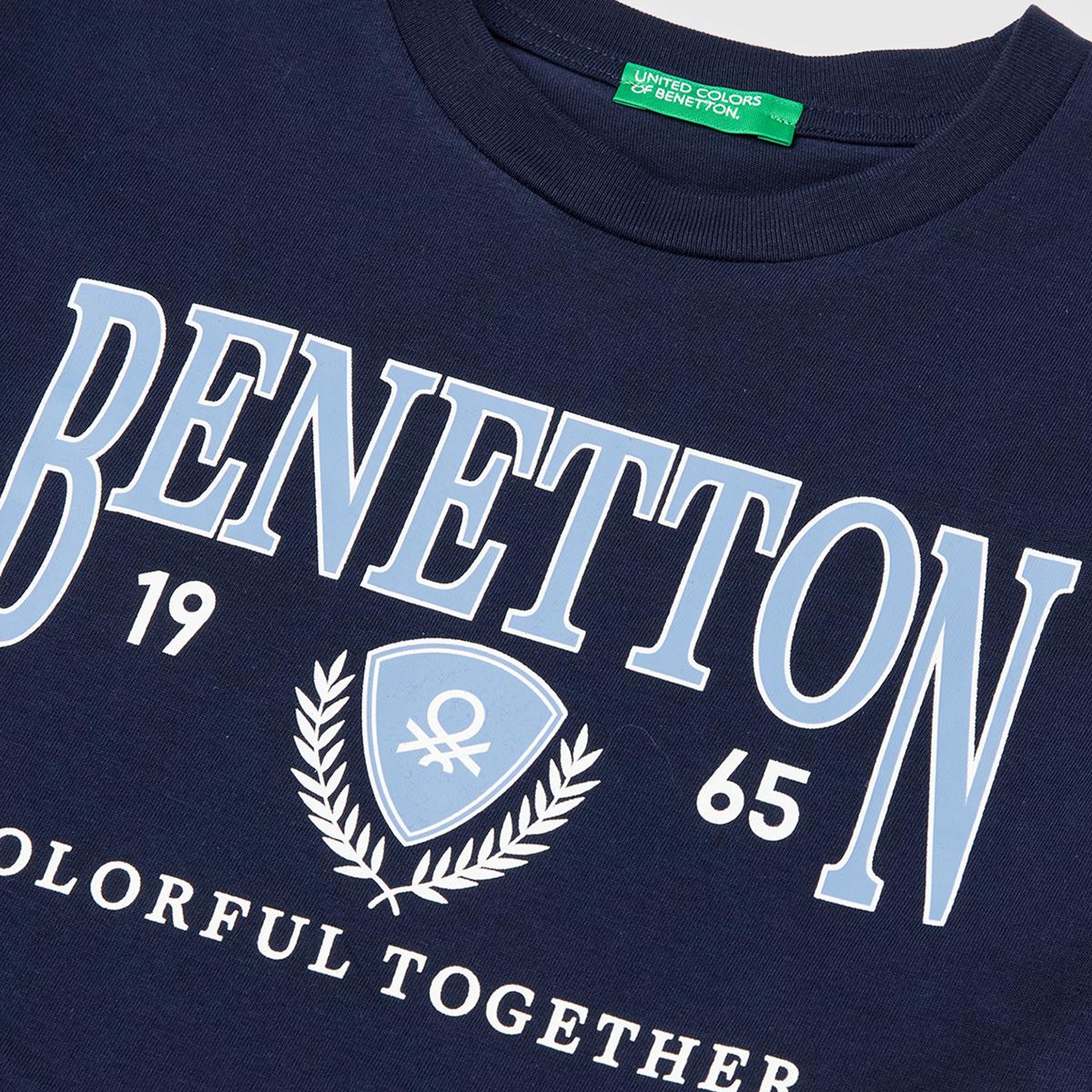 Erkek Çocuk Lacivert Önü Logo Baskılı Bisiklet Yaka Uzun Kollu T-Shirt