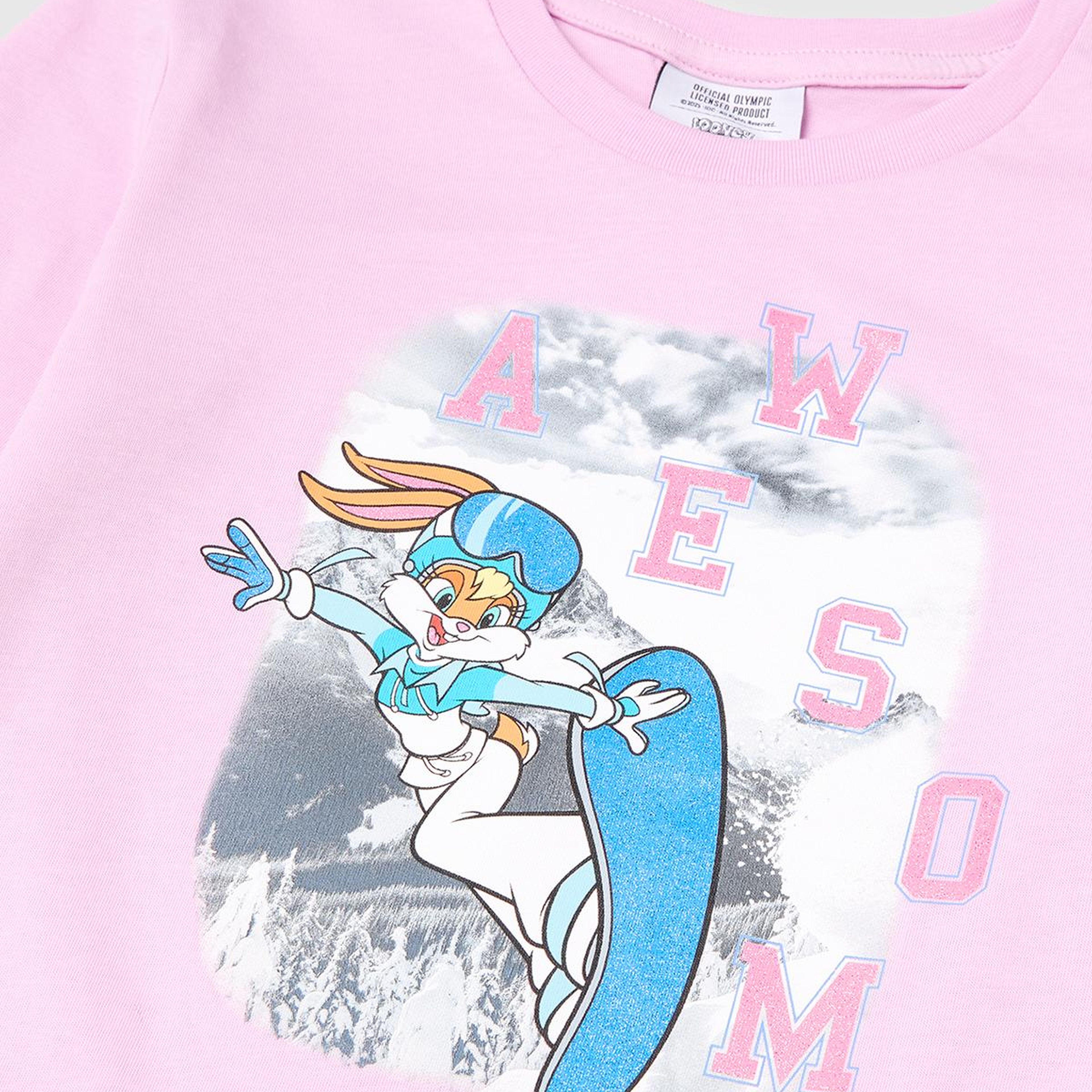 Kız Çocuk Pembe Looney Tunes Baskılı Uzun Kollu Yuvarlak Yaka T-Shirt