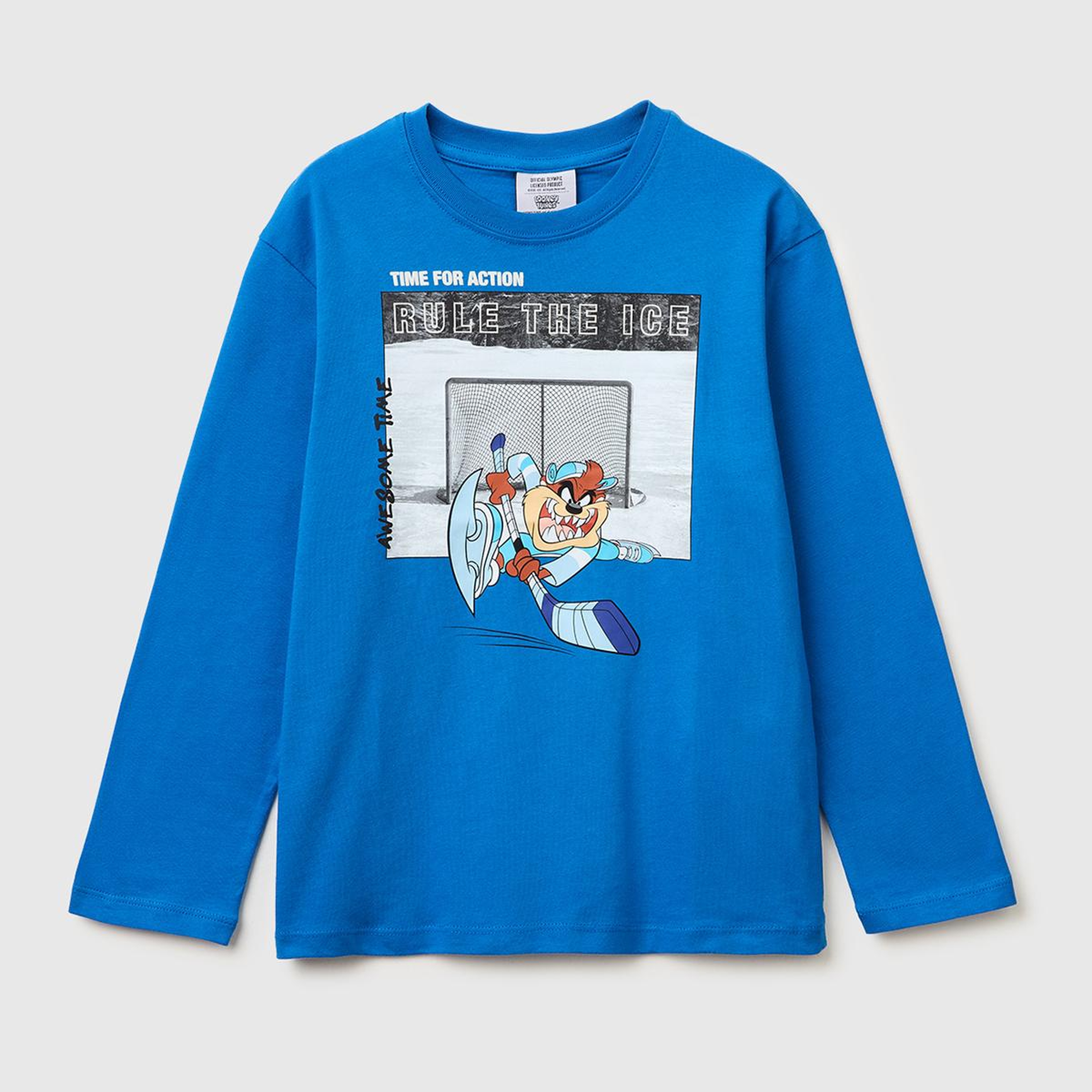 Erkek Çocuk Mavi Baskılı Bisiklet Yaka Uzun Kollu T-Shirt