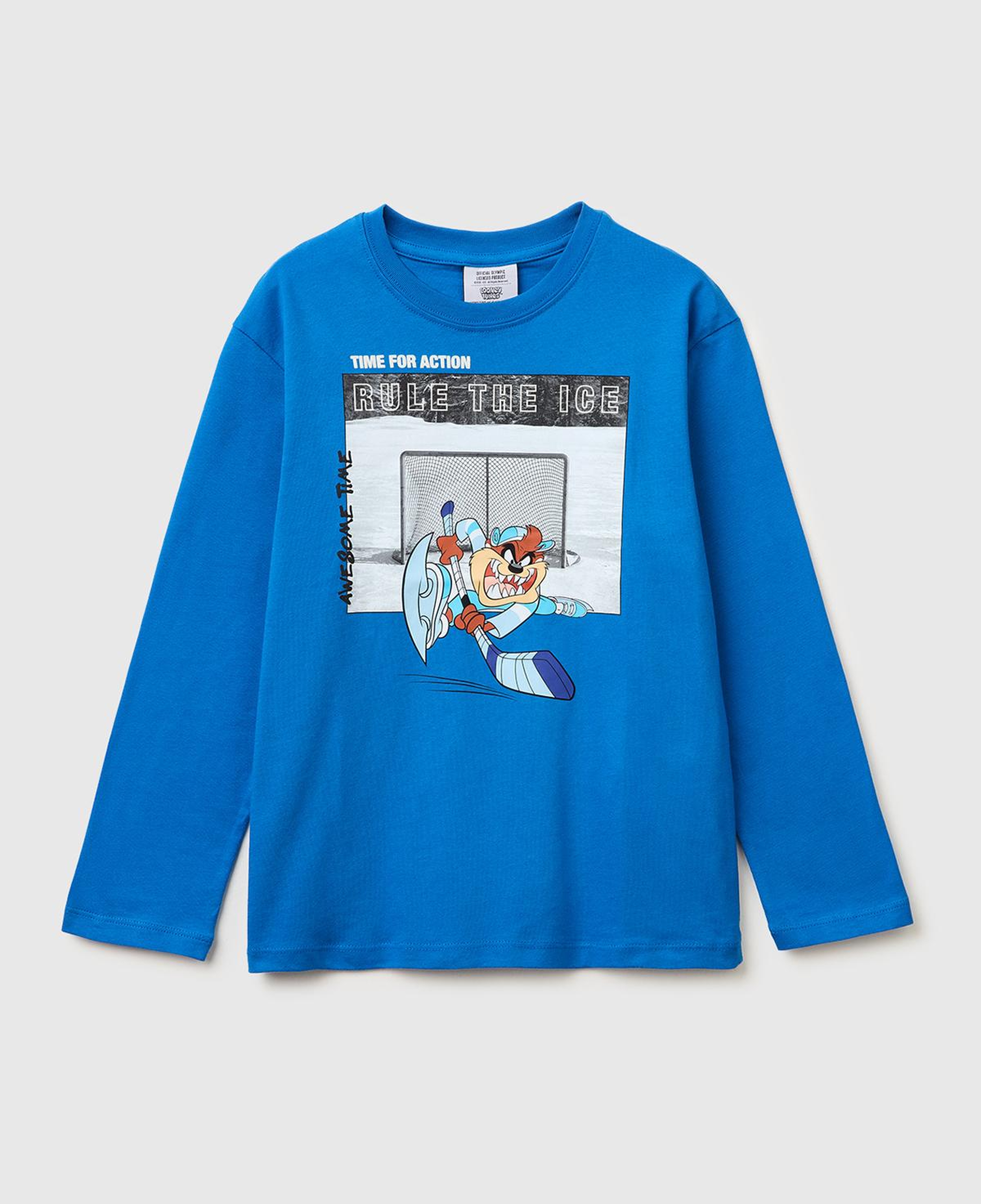 Erkek Çocuk Mavi Baskılı Bisiklet Yaka Uzun Kollu T-Shirt